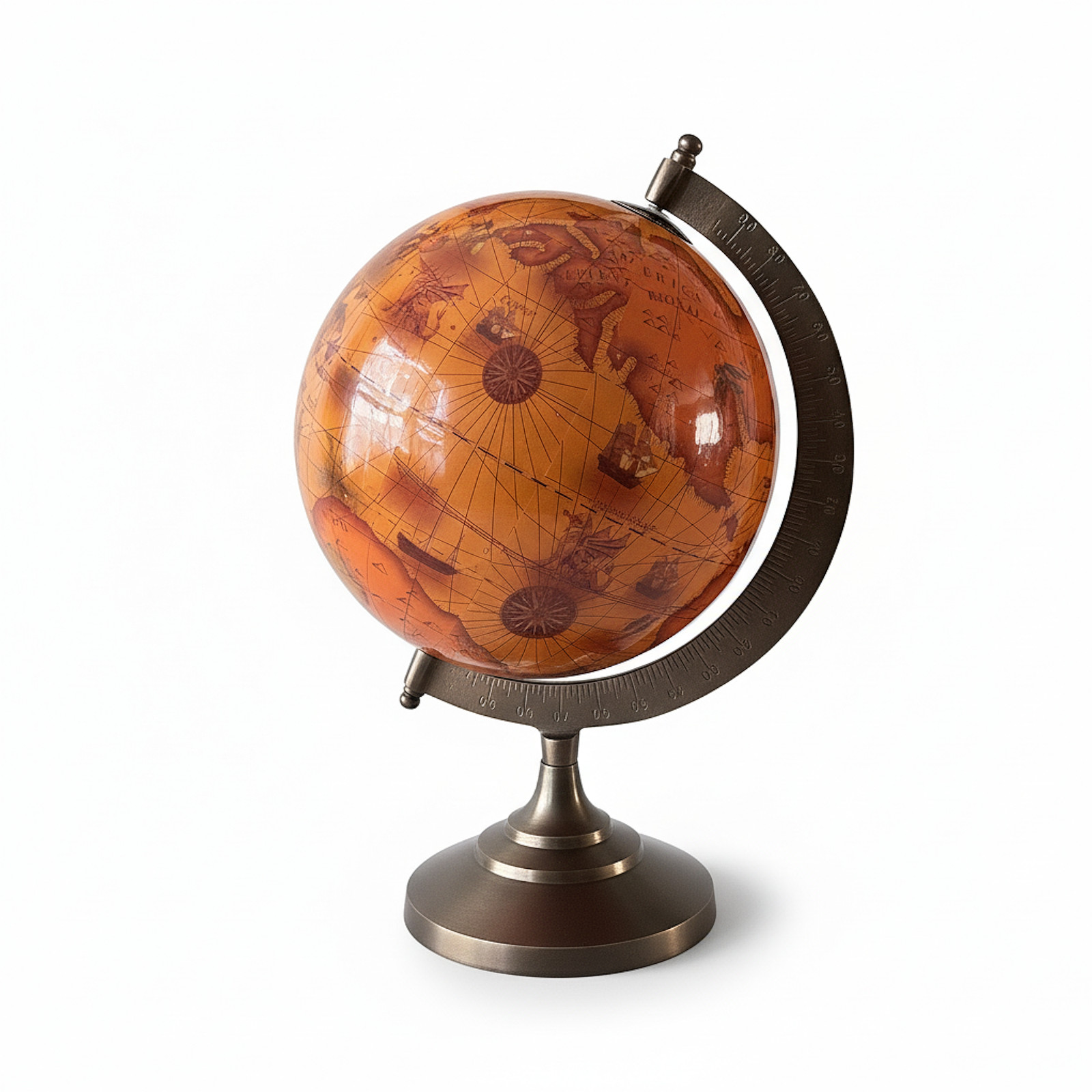 Decorative High Gloss Vintage Style Desk Globe 12.75" with Brass Stand