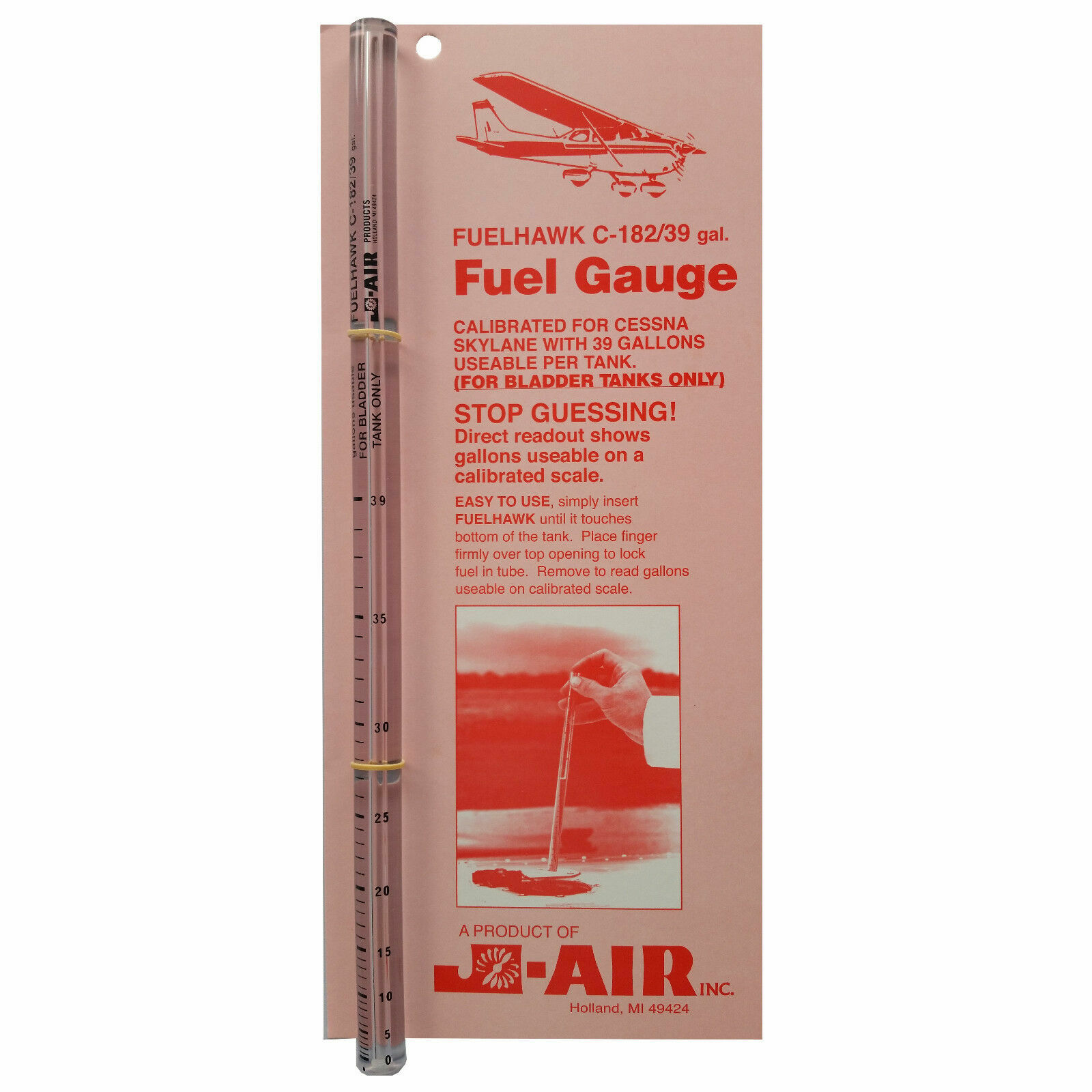 J-Air Fuelhawk Fuel Gauge - Cessna C-182 / 39 Gallon - Pre-Flight Fuel Dipstick