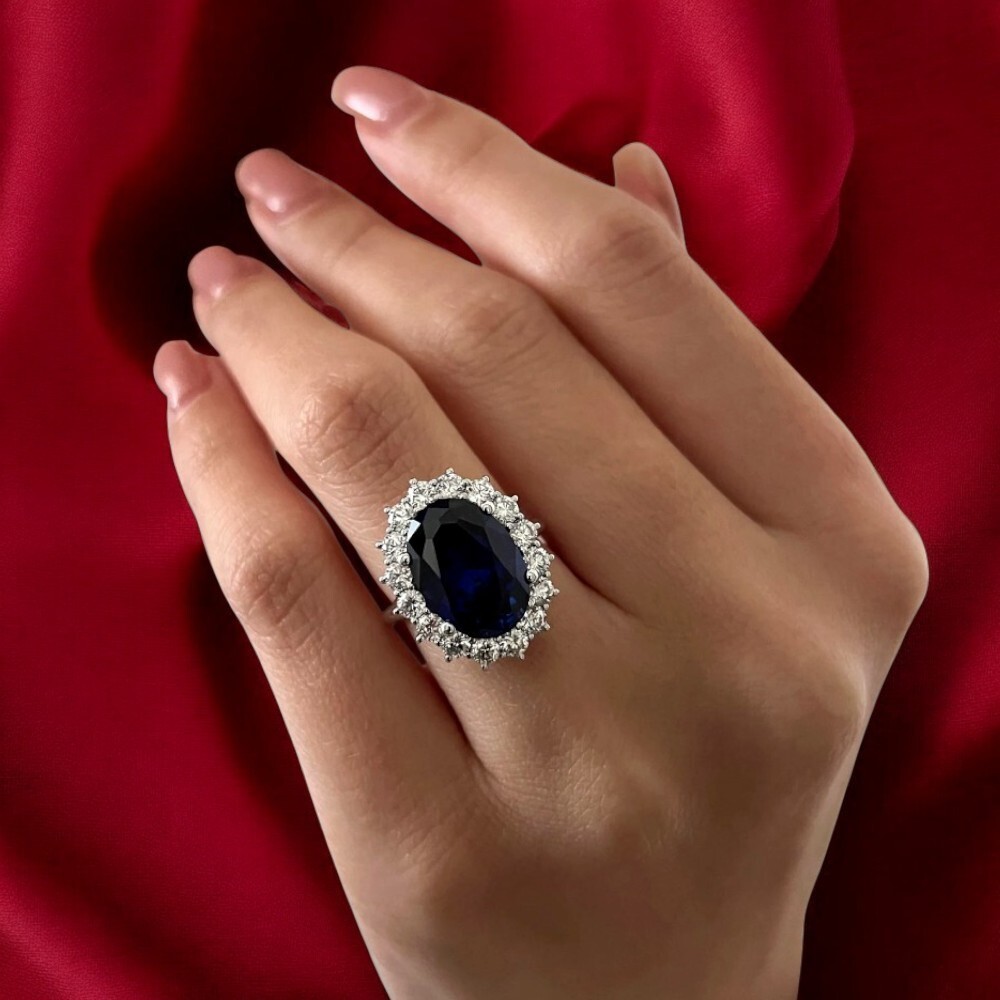 Oval Cut Lab Grown Blue Sapphire Platinum Wedding Ring Natural Diamond 8.30 Ct