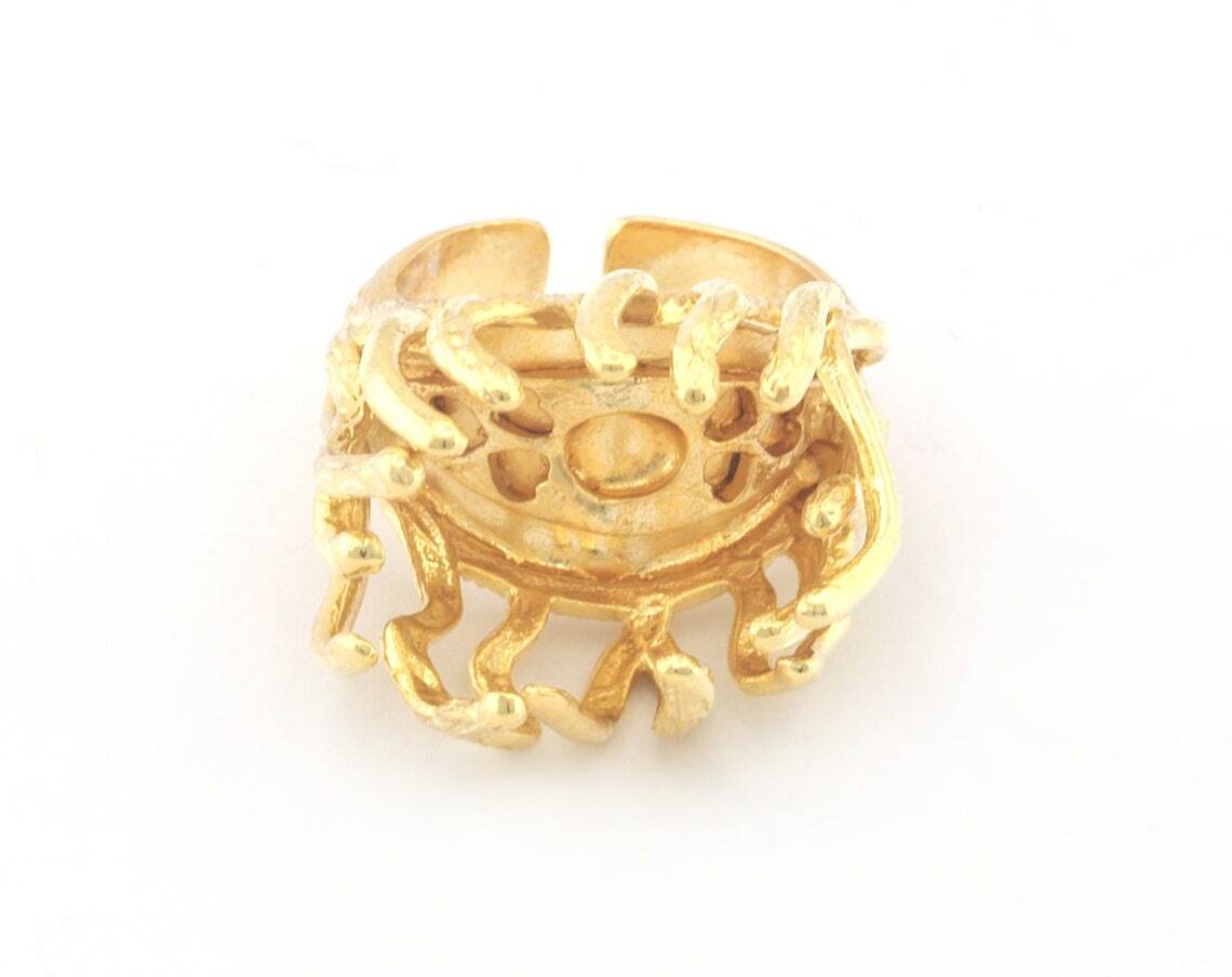 Raw Stone Claw Ring Setting Blank Base Adjustable Raw,Shiny silver-gold 4772