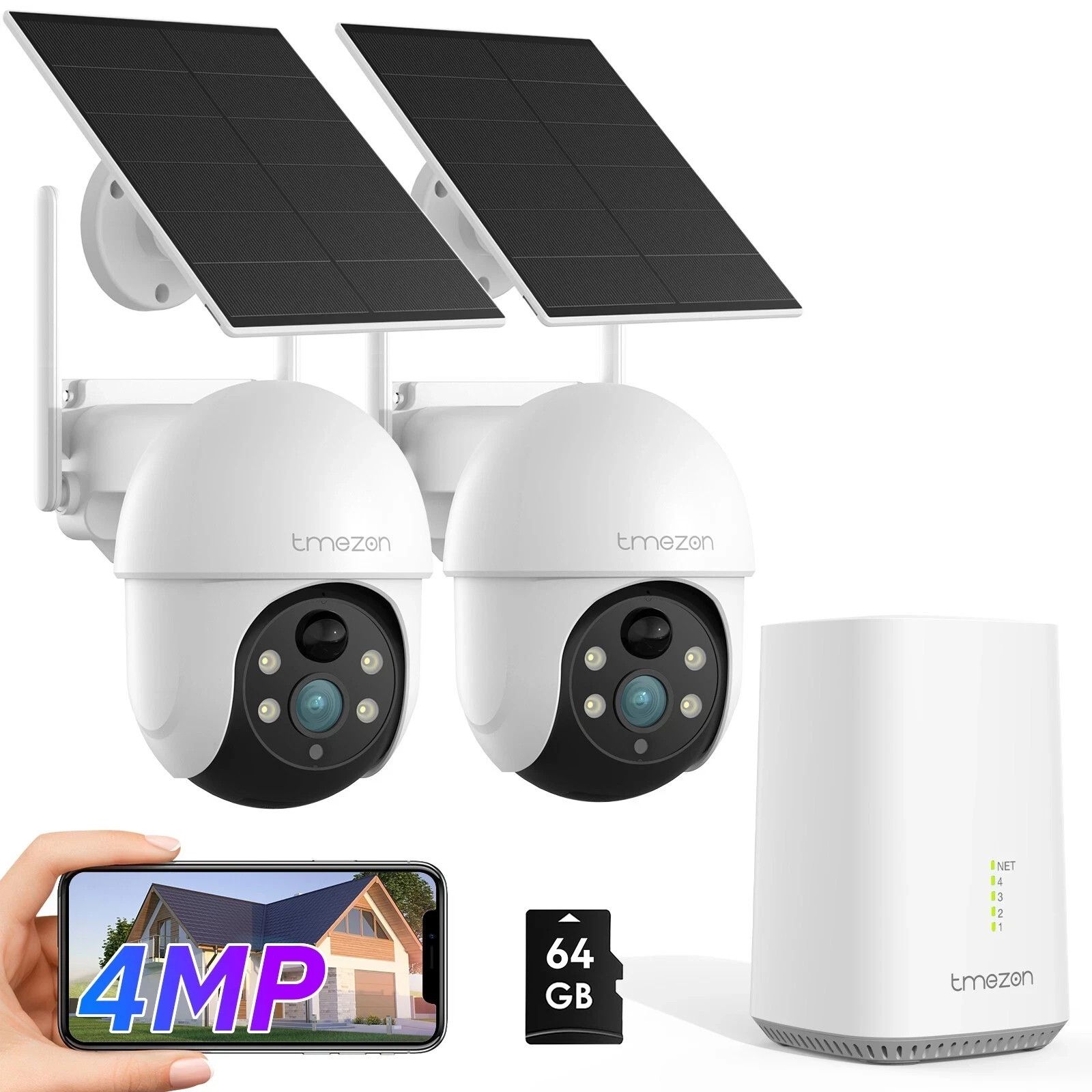 Solar Camera 4MP Audio System 1080P WIFI CCTV 4CH NVR with 64GB FHD Waterproof