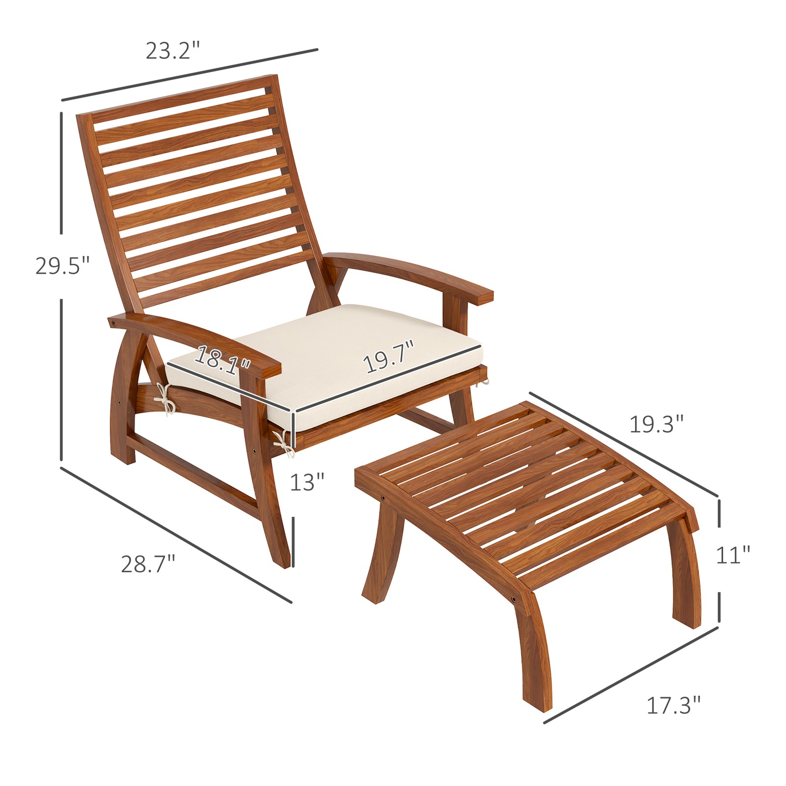 4-Piece Acacia Wood Patio Set, 2 Chairs & 2 Footstools with Cushions, Teak