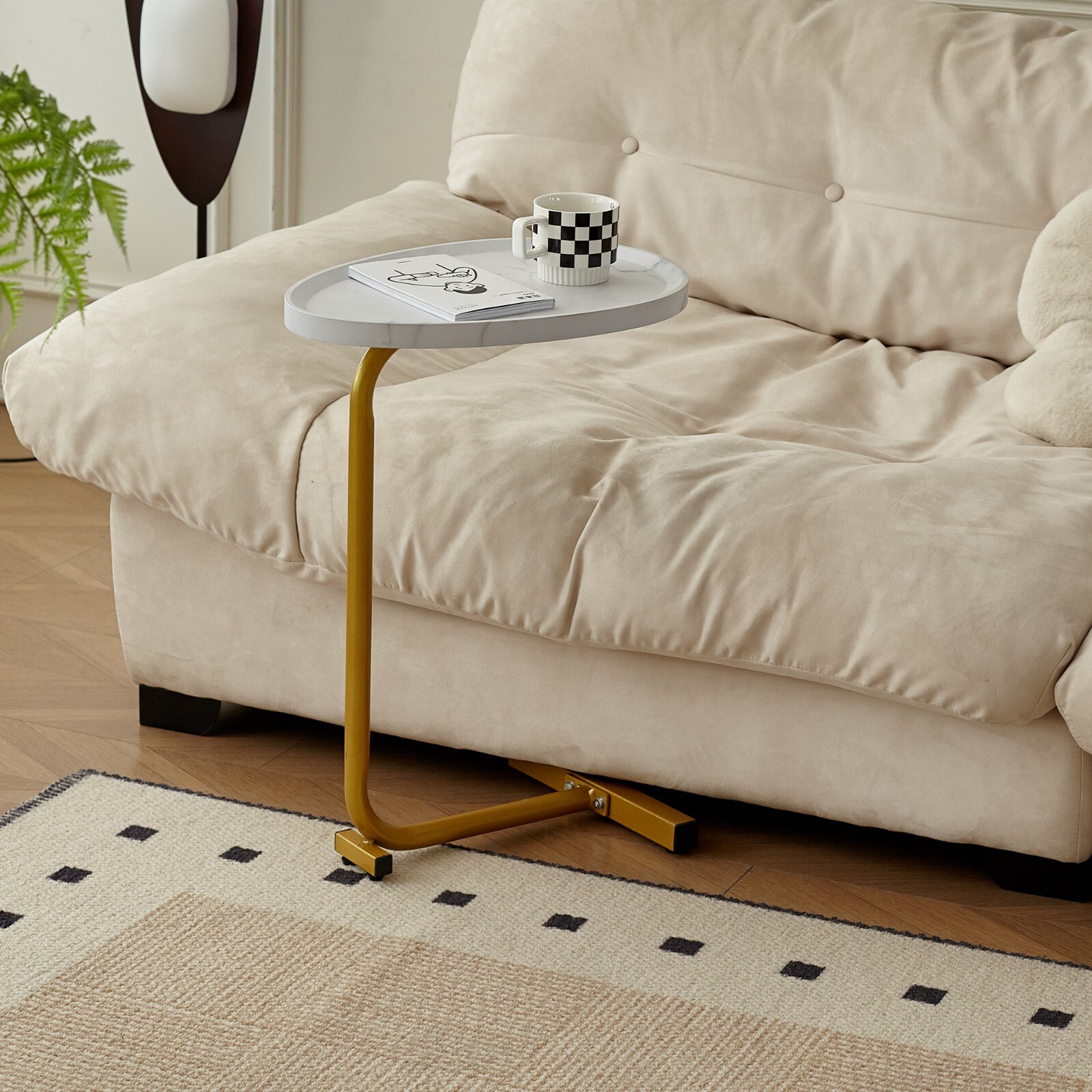 White C-shaped Side Table, Small Sofa Table
