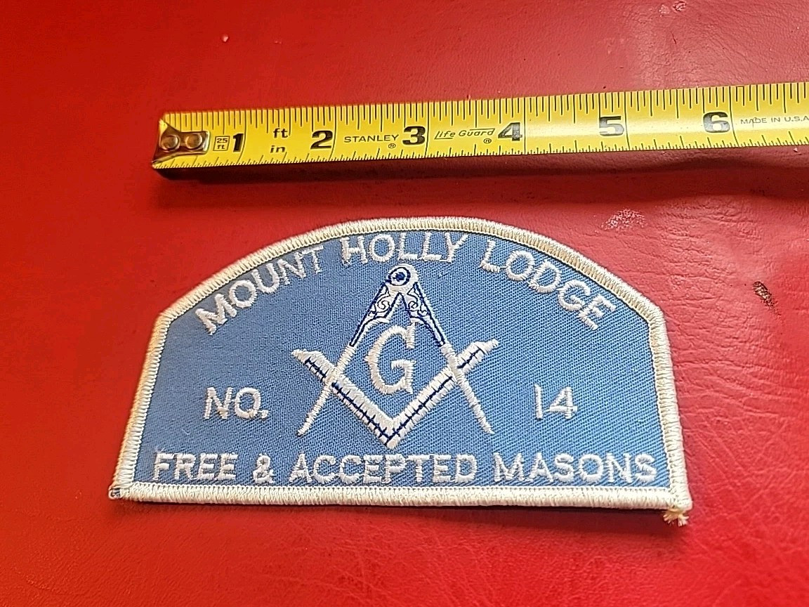 Mount Holly Lodge No. 14 Free & Accepted Masons Hat Iron On Patch 5" X 3"