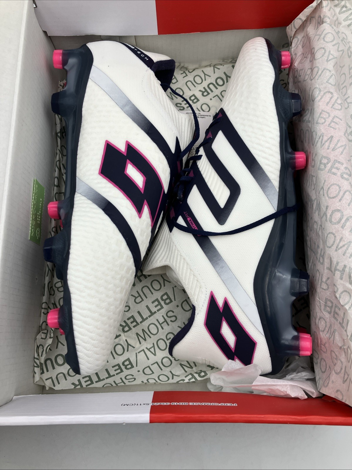 Lotto Maestro 100 IV FG Mens Soccer Cleats All White Navy Vivid Fuchsia 11