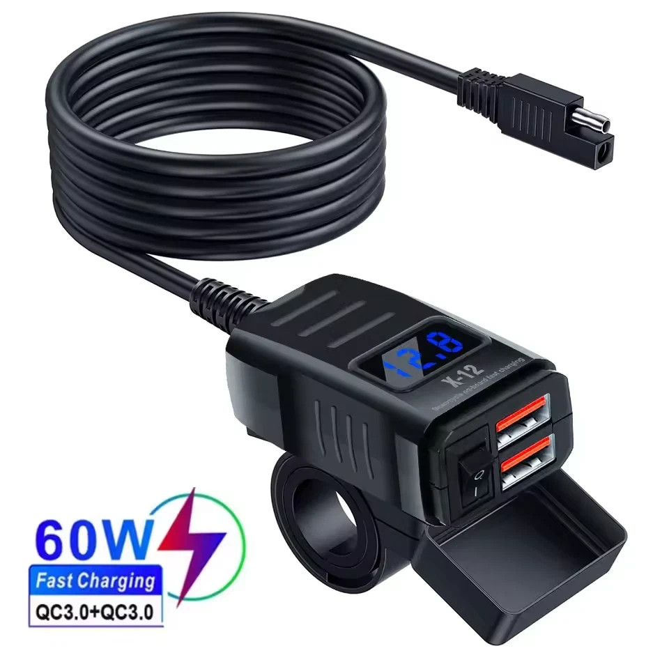 QC 3.0 Motorcycle Dual USB Phone GPS Super Fast Charger Adapter LED Waterproof