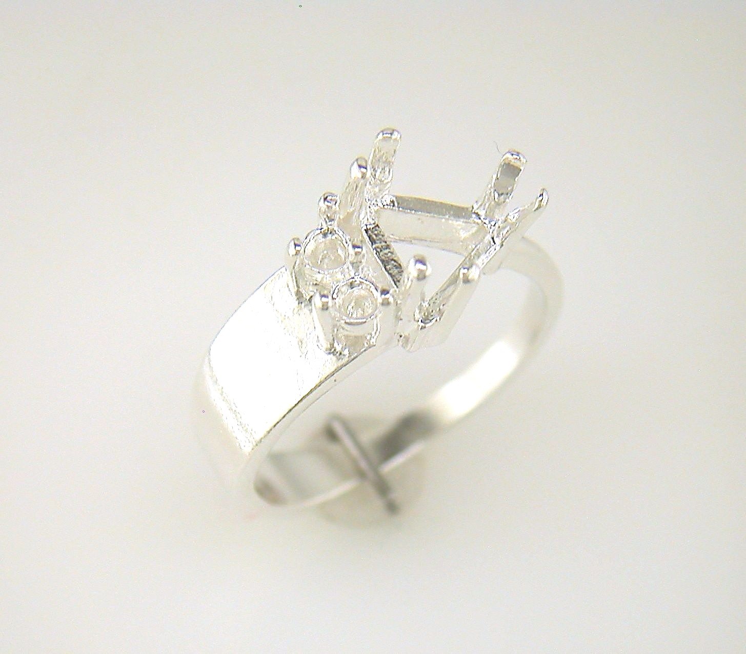 Trillion Double Accented Ring Setting Sterling Silver