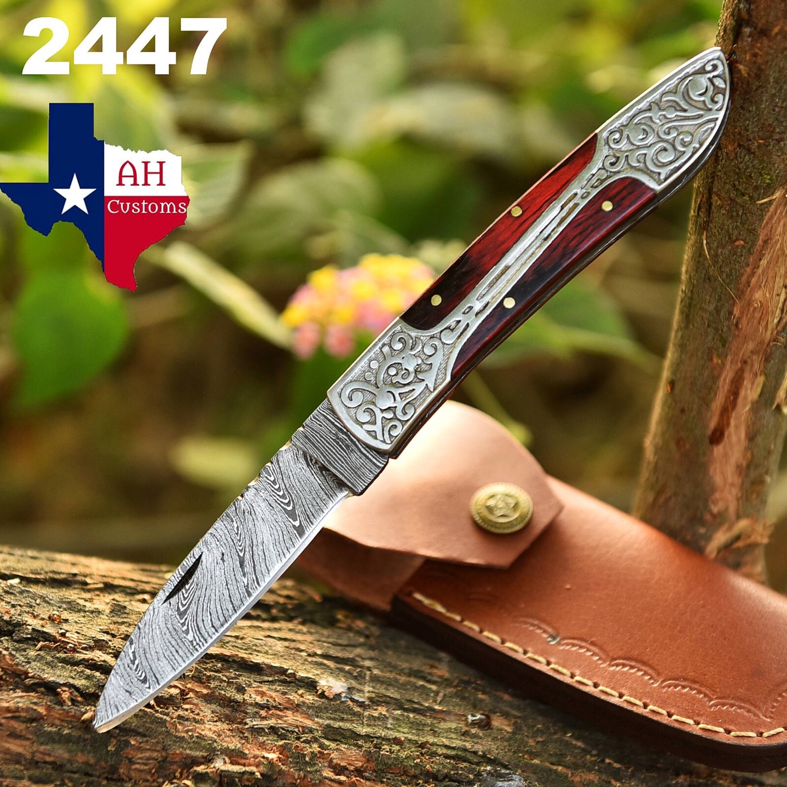 Handmade Damascus Steel Folding Pocket Knife Skinning Hunting Survival edc 2447