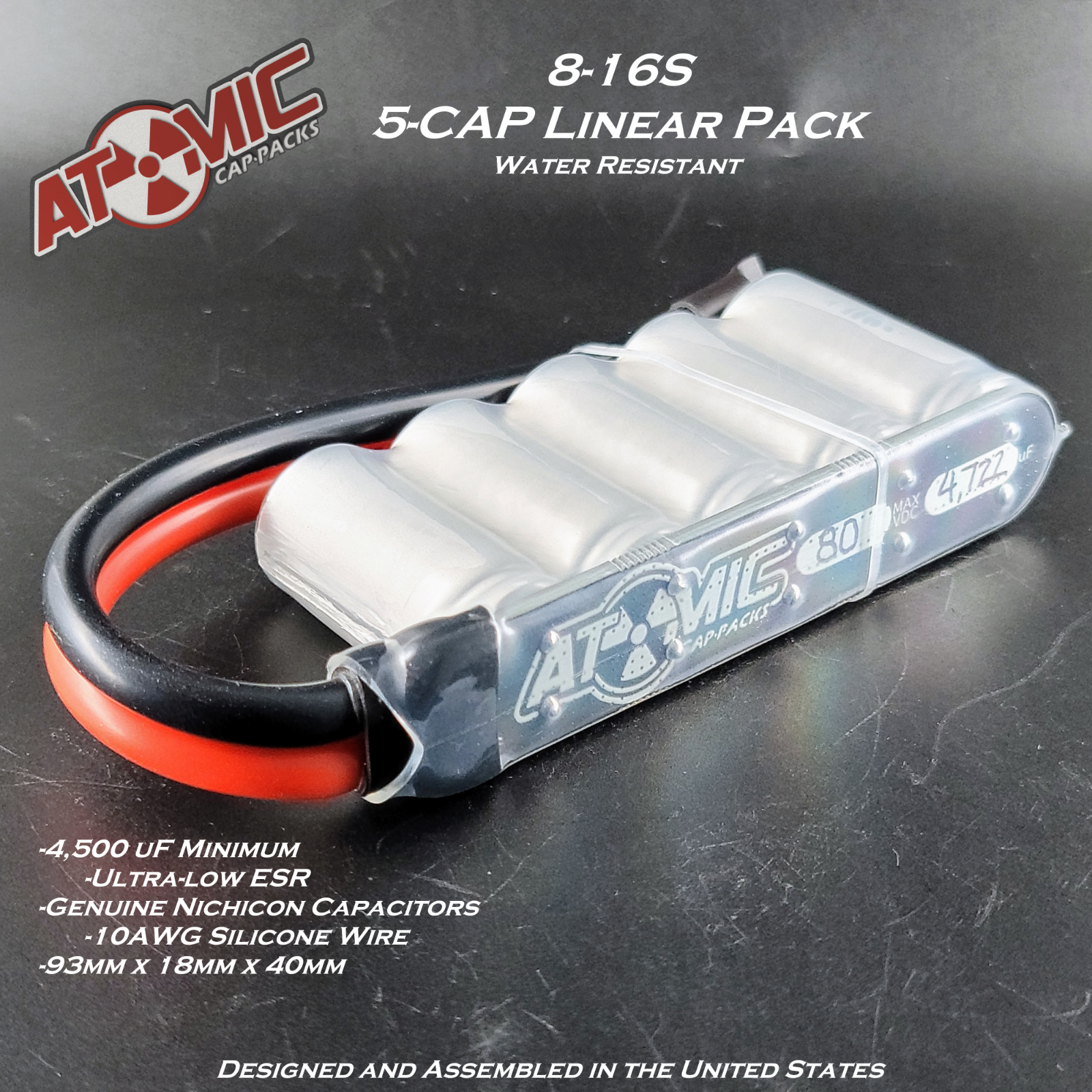 ATOMIC Linear RC Cap Pack /ESC Pack / 8-16S / 4,500uF Minimum / 80V / USA