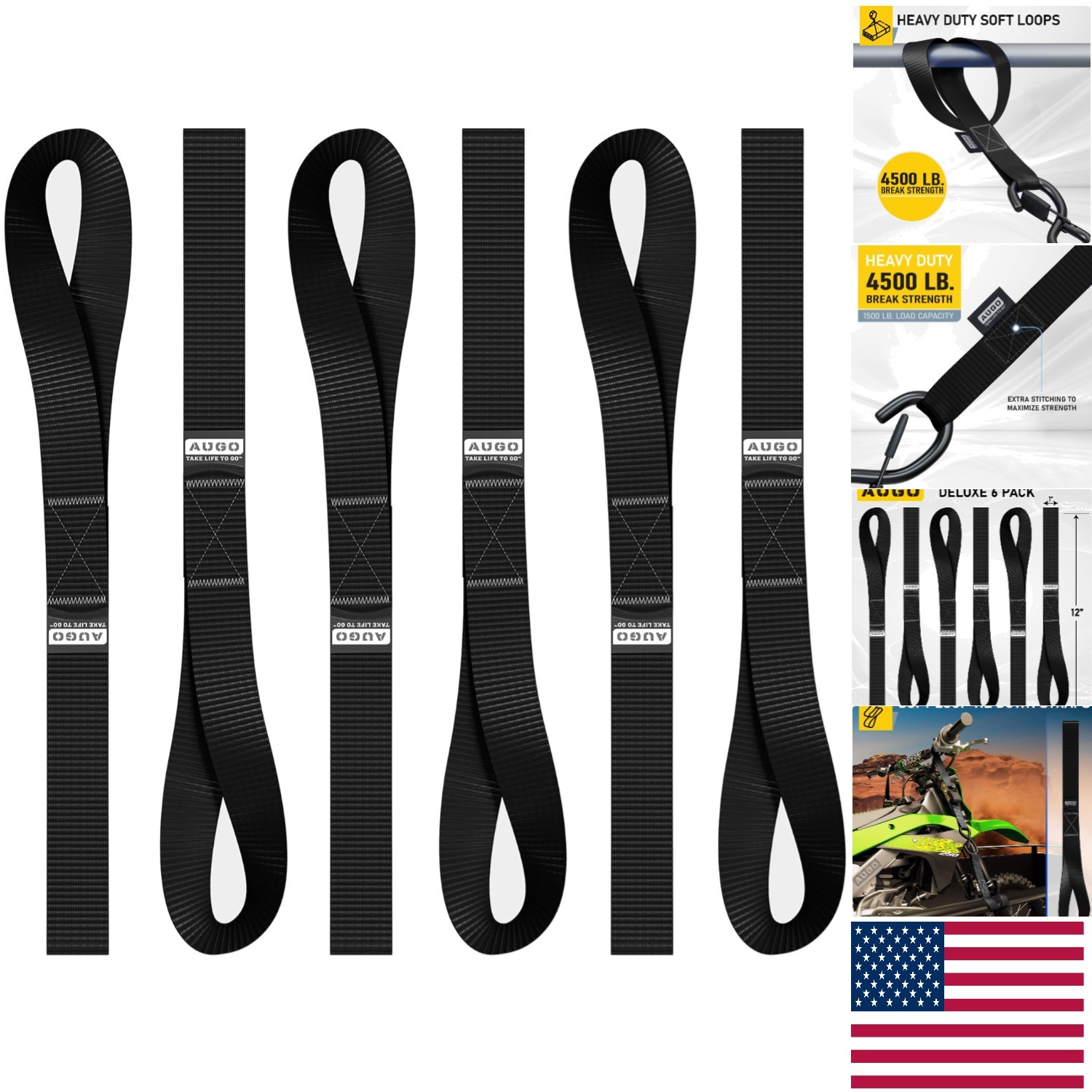 Versatile 6 Pack Soft Loop Tie Downs - Secure Loads Up to 1,500 lbs with Ease