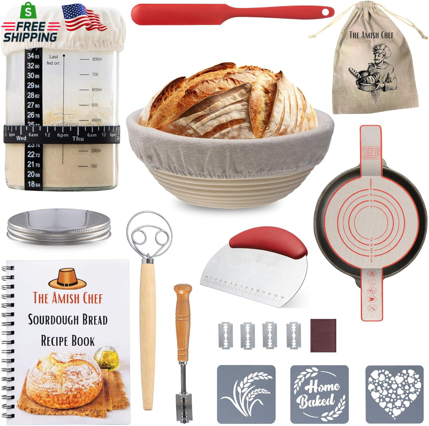 Complete Sourdough Bread Starter Kit, Glass Sourdough Starter Jar Kit & Tons of