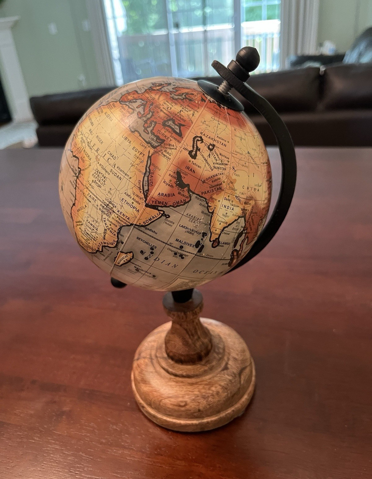Vintage/Retro Tabletop World Globe Rotating Black Meridian, Wooden Base