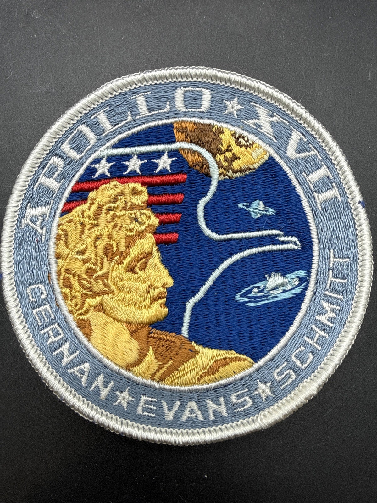 Vintage APOLLO 17 Patch 4” embroidered Crew NASA XVII Cernan Evans Schmitt 1972