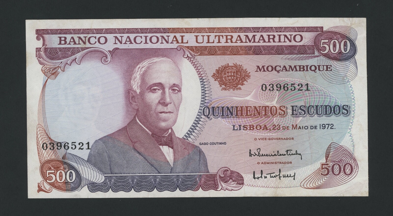 MOZAMBIQUE  500 ESCUDOS 1972 PICK # 114 VF-XF.