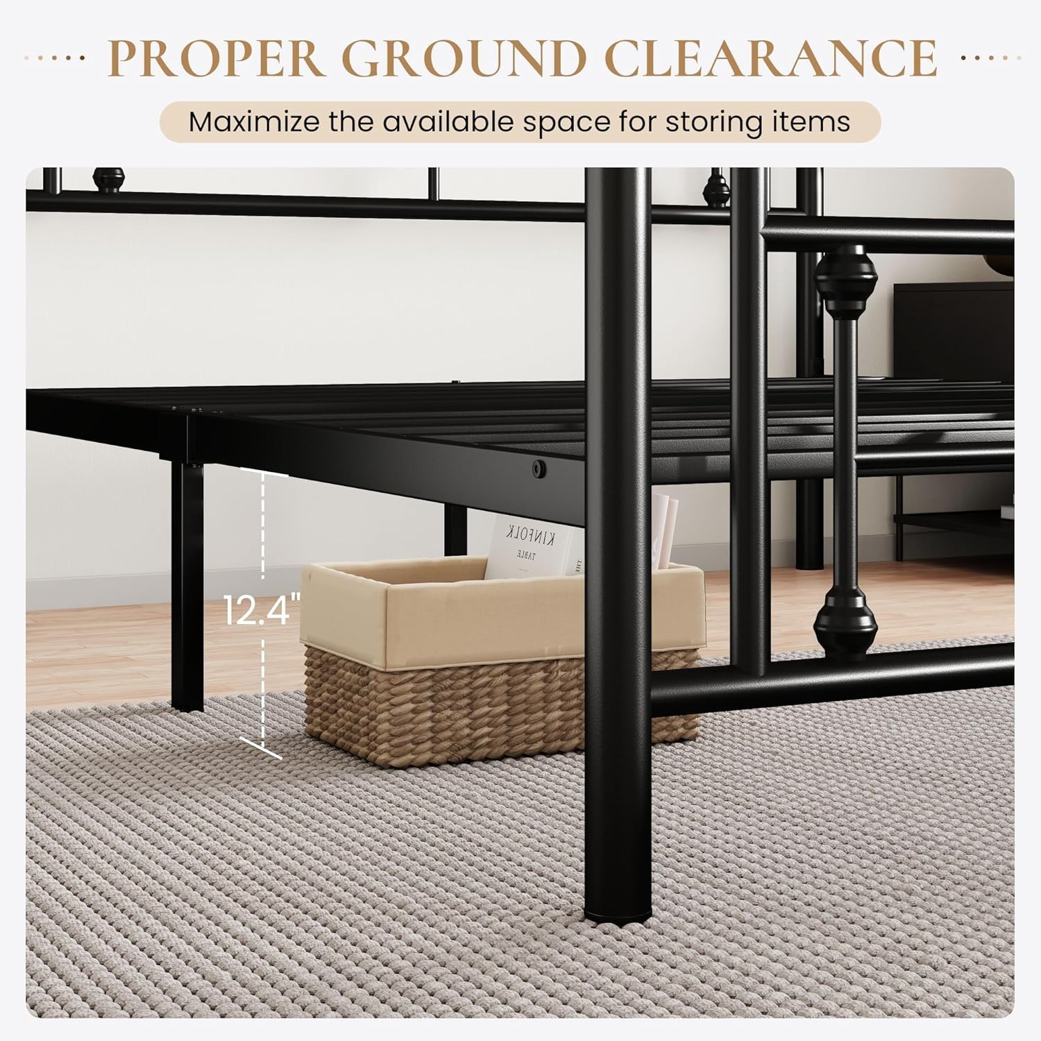Space-Saving Twin Bed Frame with Headboard, Underbed Storage, Easy Assembly