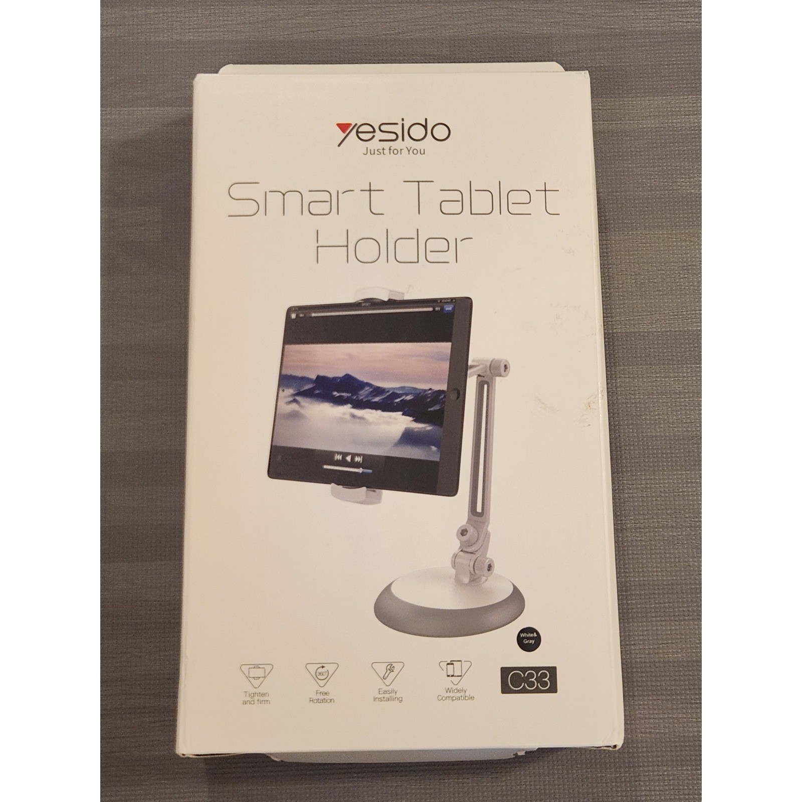 Yesido C33 Smart Tablet Holder Adjustable Desktop Stand White Gray 360 Rotation
