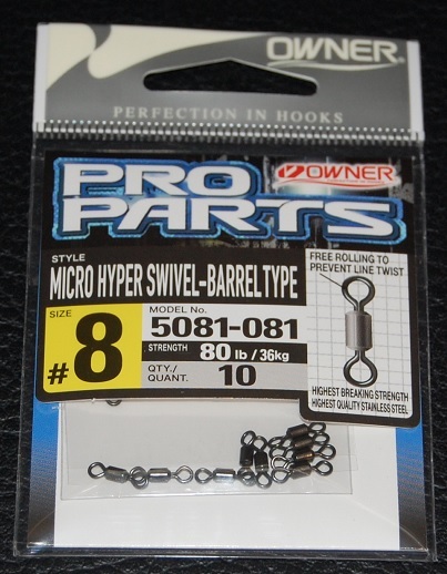 10 Pack Owner Micro Hyper Swivels Barrel Type 5081-081 Size 8 - 80lb Rating
