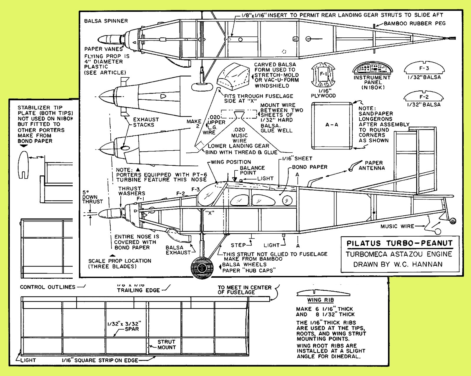 Peanut Scale Model Airplane Plans (FF): Pilatus Tubro-Porter 13" RP by B. Hannan