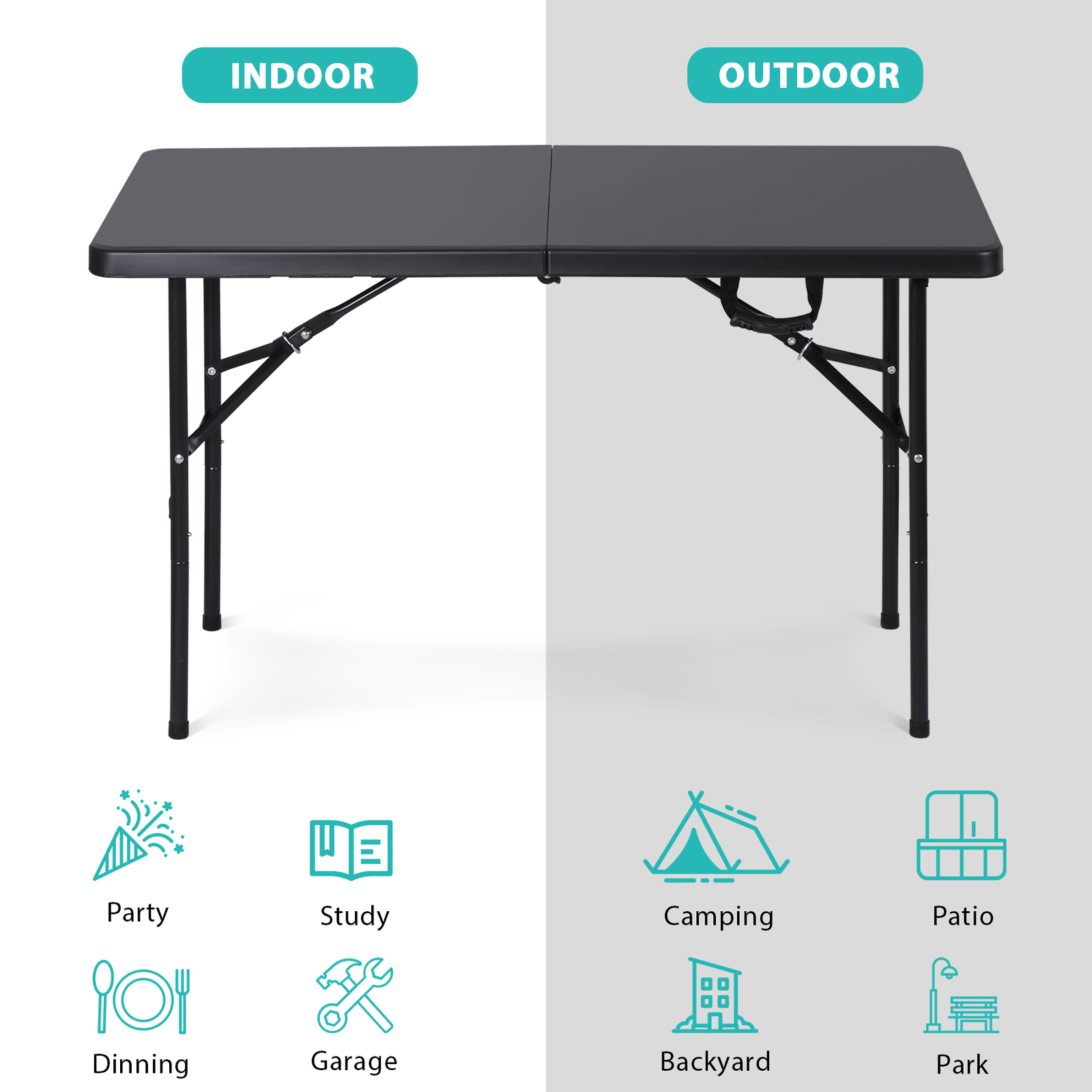 4 FT Folding Table Plastic Portable Tables for Dining Parties Card Wedding BBQ