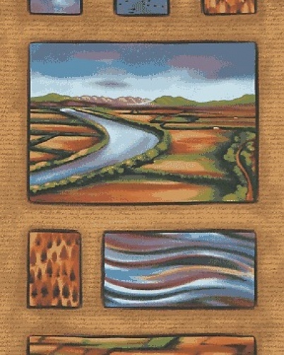 Benartex River Bed #1307-11 QUILT FABRIC by Deborah Baronas Panel - Sepia
