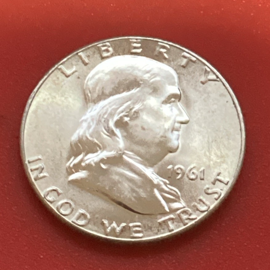 1961 P Franklin Half Dollar, 90% Silver, MS, Bell Lines, Free Shipping