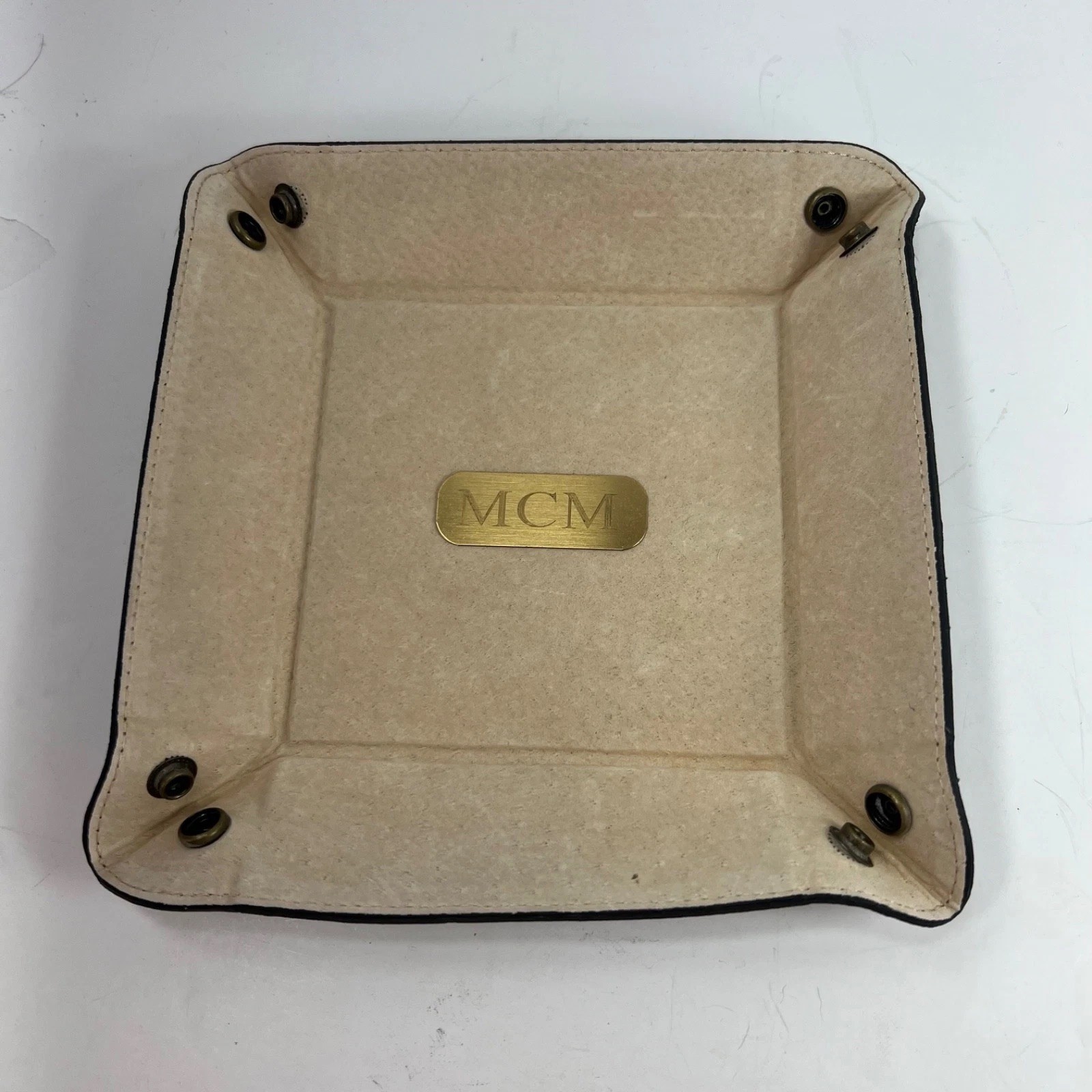 Barrington Valet Tray Mens OS Brown Excellent Leather Snap Catchall MCM Monogram