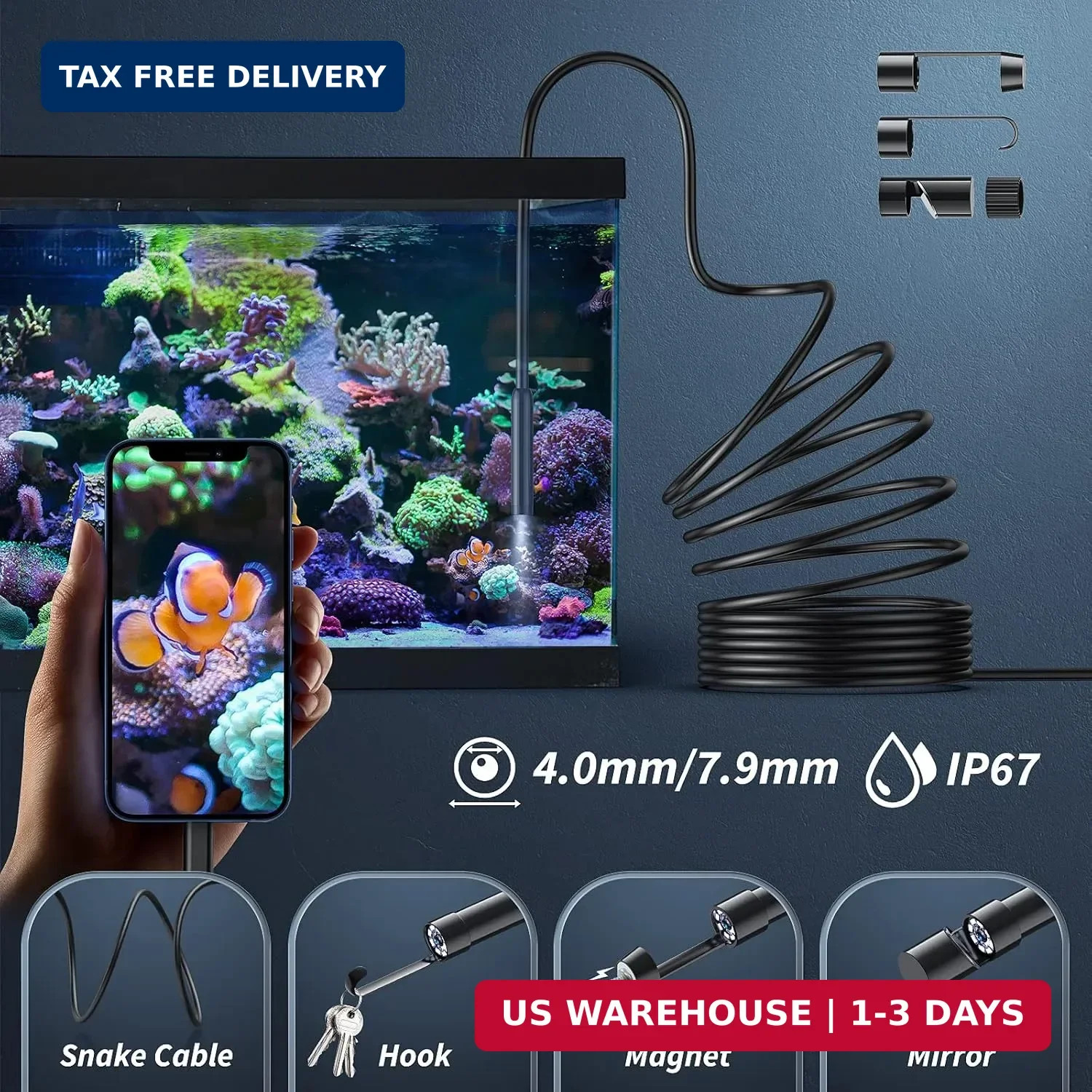 Endoscope Camera with Light,1920P HD Borescope Tools with 8 Adjustable L