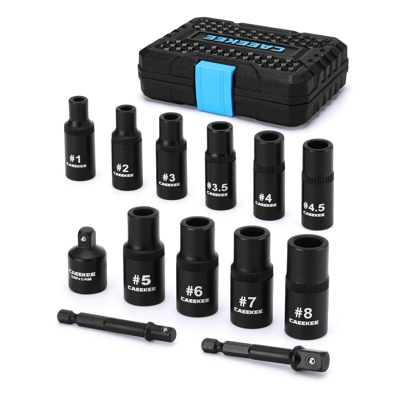 13pcs 1/4" & 3/8" Drive Magnetic Tap Socket Set For 1/2" 1/8" Npt & 12mm Metric