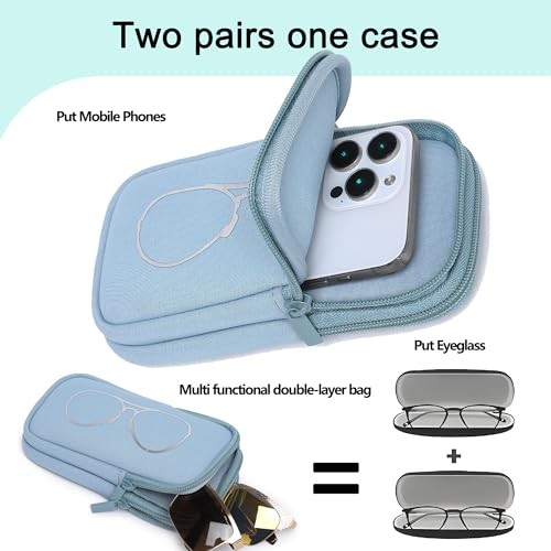 KKP Double Eyeglass Case | Sunglasses Cases with 2 Compartments Light Blue
