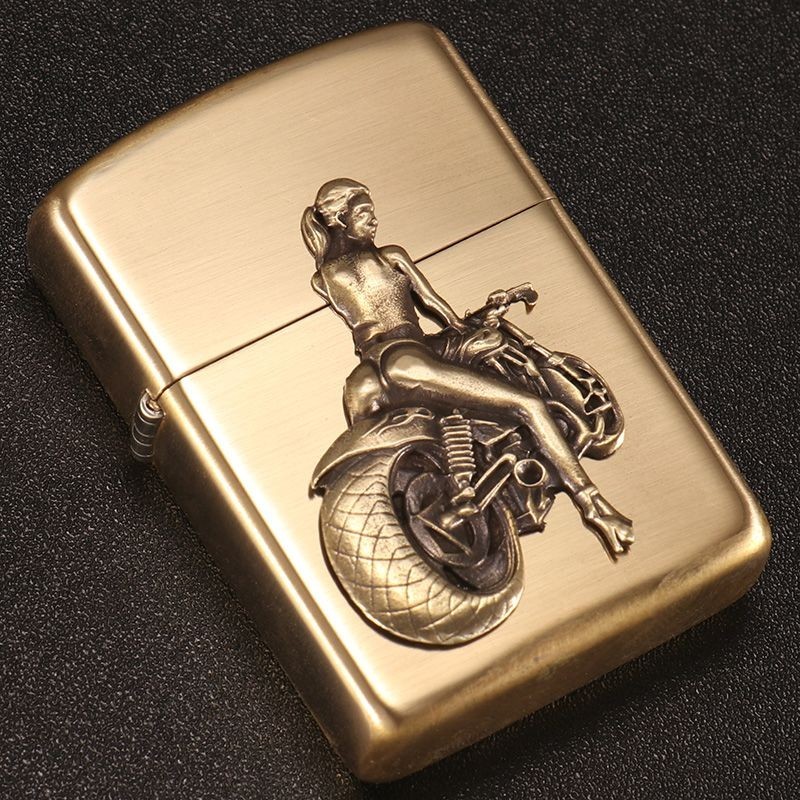 Vintage Brass Biker Girl Badge DIY Patch for Zippo Lighter Decor