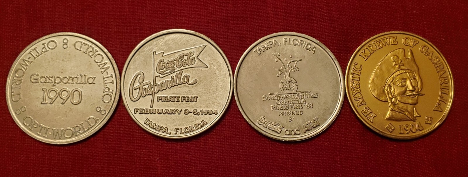 Vintage Ye Mystic Krewe of Gasparilla, Coke, Southwest, Opti-World Pirate Coins