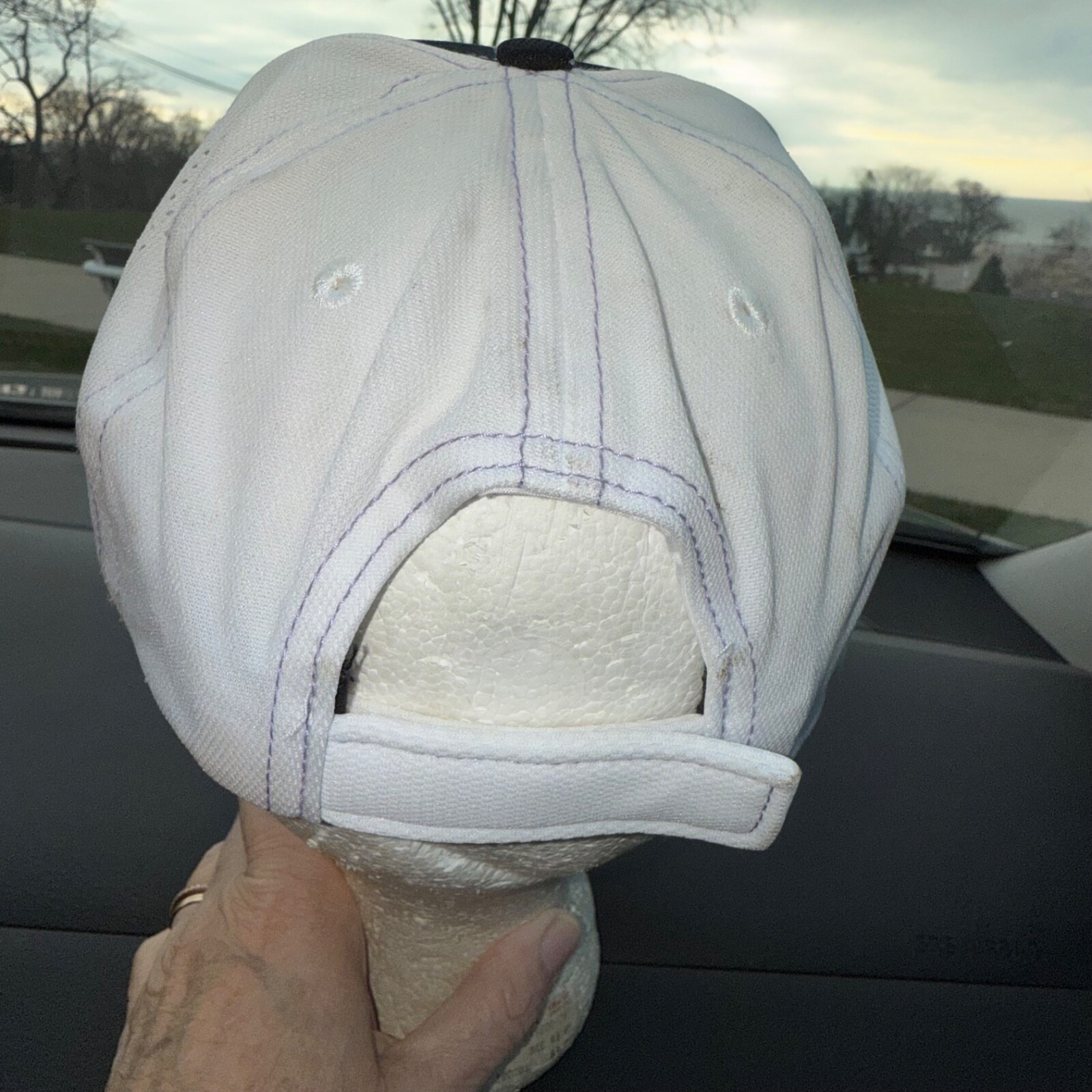 Browning Logo Black Purple White Hat Cap Hook Loop Vent Holes on Sides EUC
