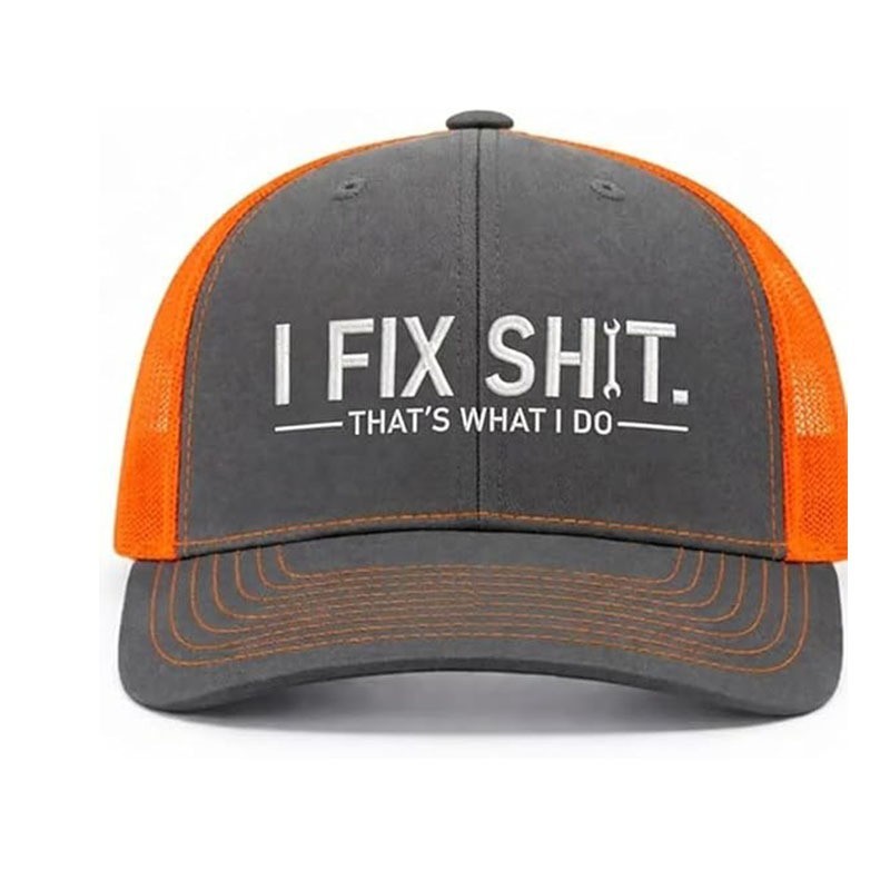 Funny Mechanic Trucker Hat "I Fix Stuff That's What I Do" Mesh Snapback Cap Men
