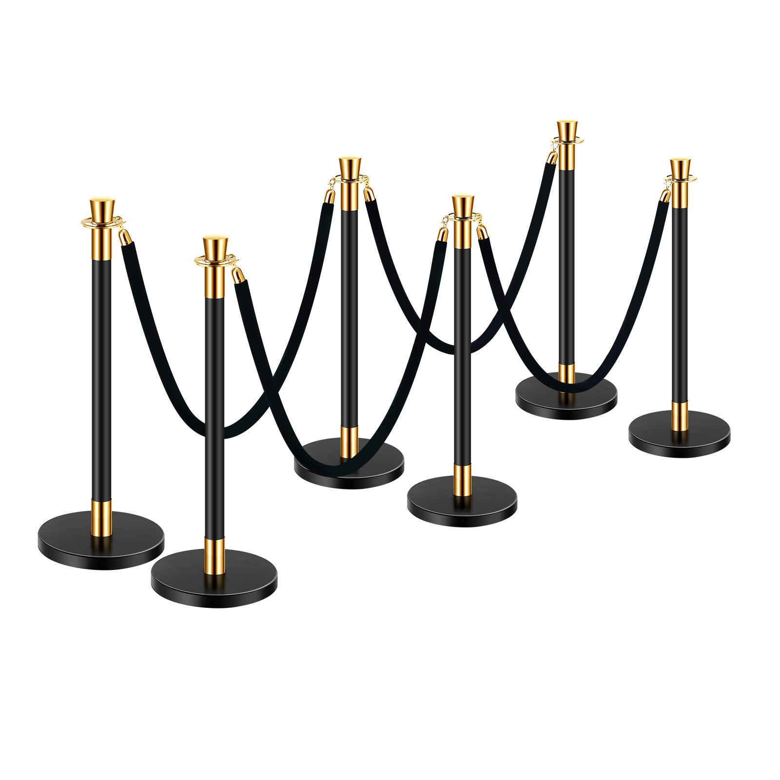 6 Pcs Stanchion Post with 4 Black Velvet Ropes Sand Injection Hollow Base