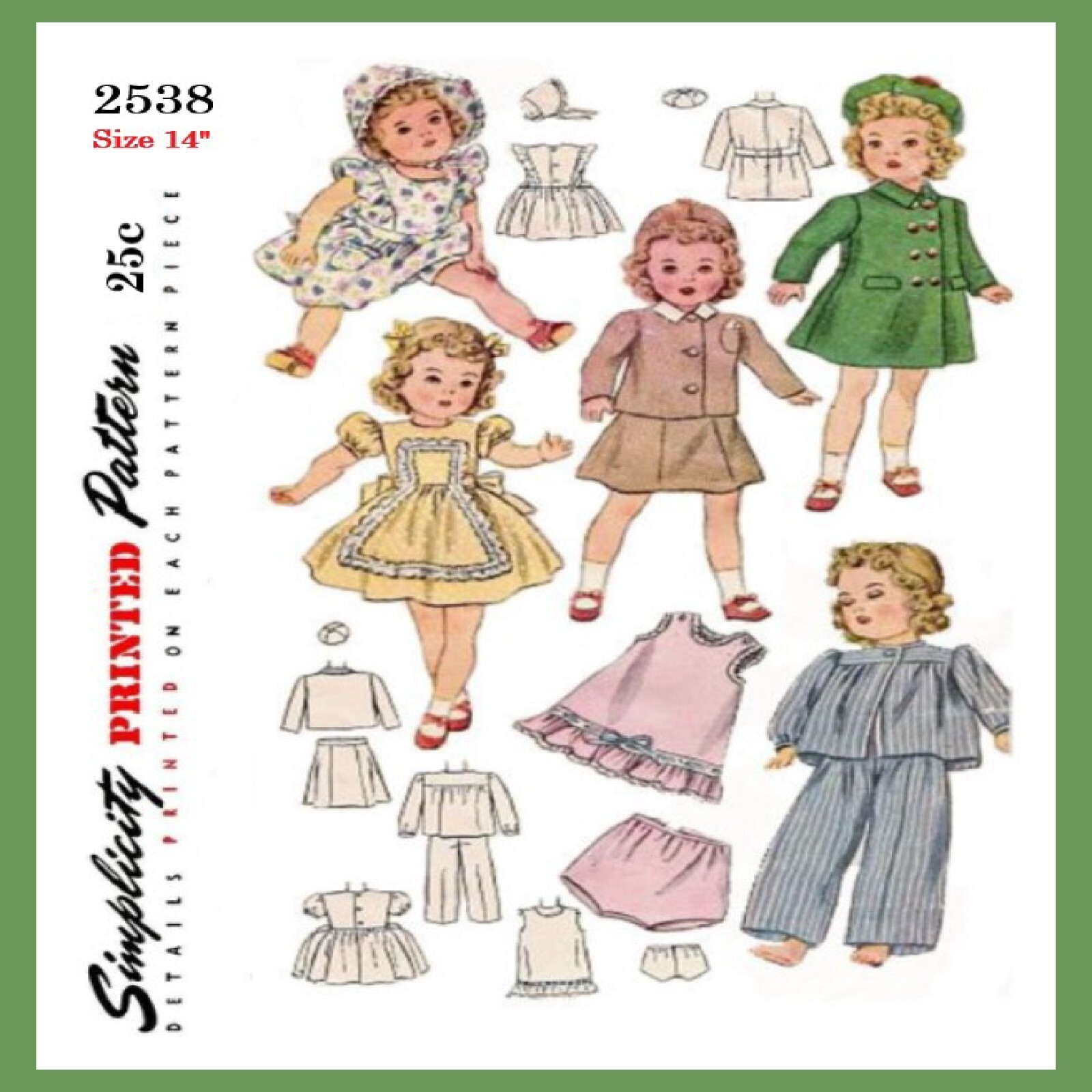 14" Doll Clothes Pattern Simplicity 2538 Vintage Pattern