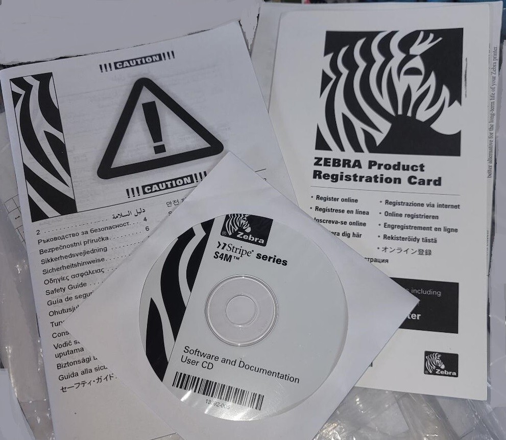 Thermal Label Printer Zebra S4M Installation Setup Driver Install CD+Paper Guide