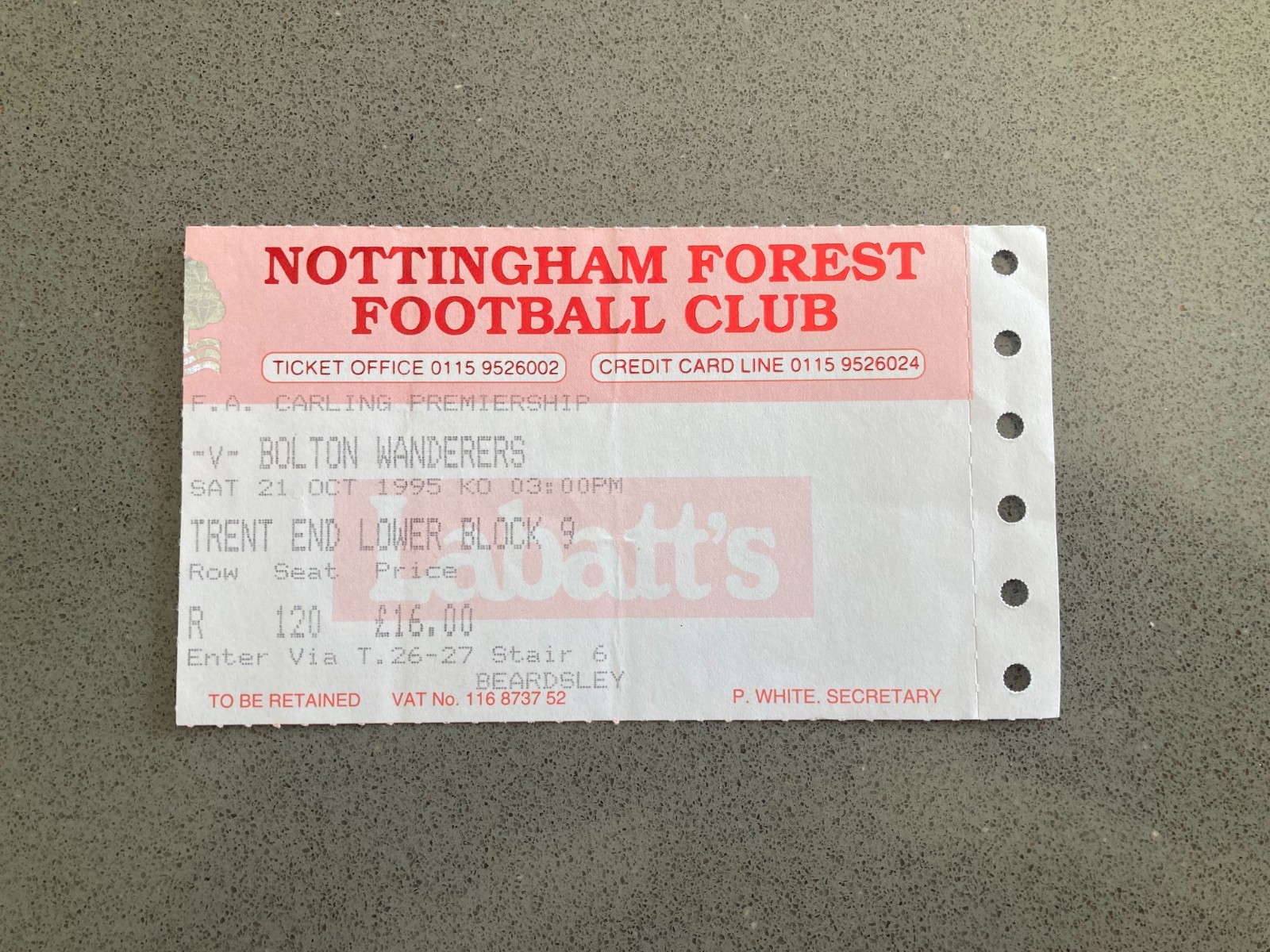 Nottingham Forest v Bolton Wanderers 1995-96 Match Ticket