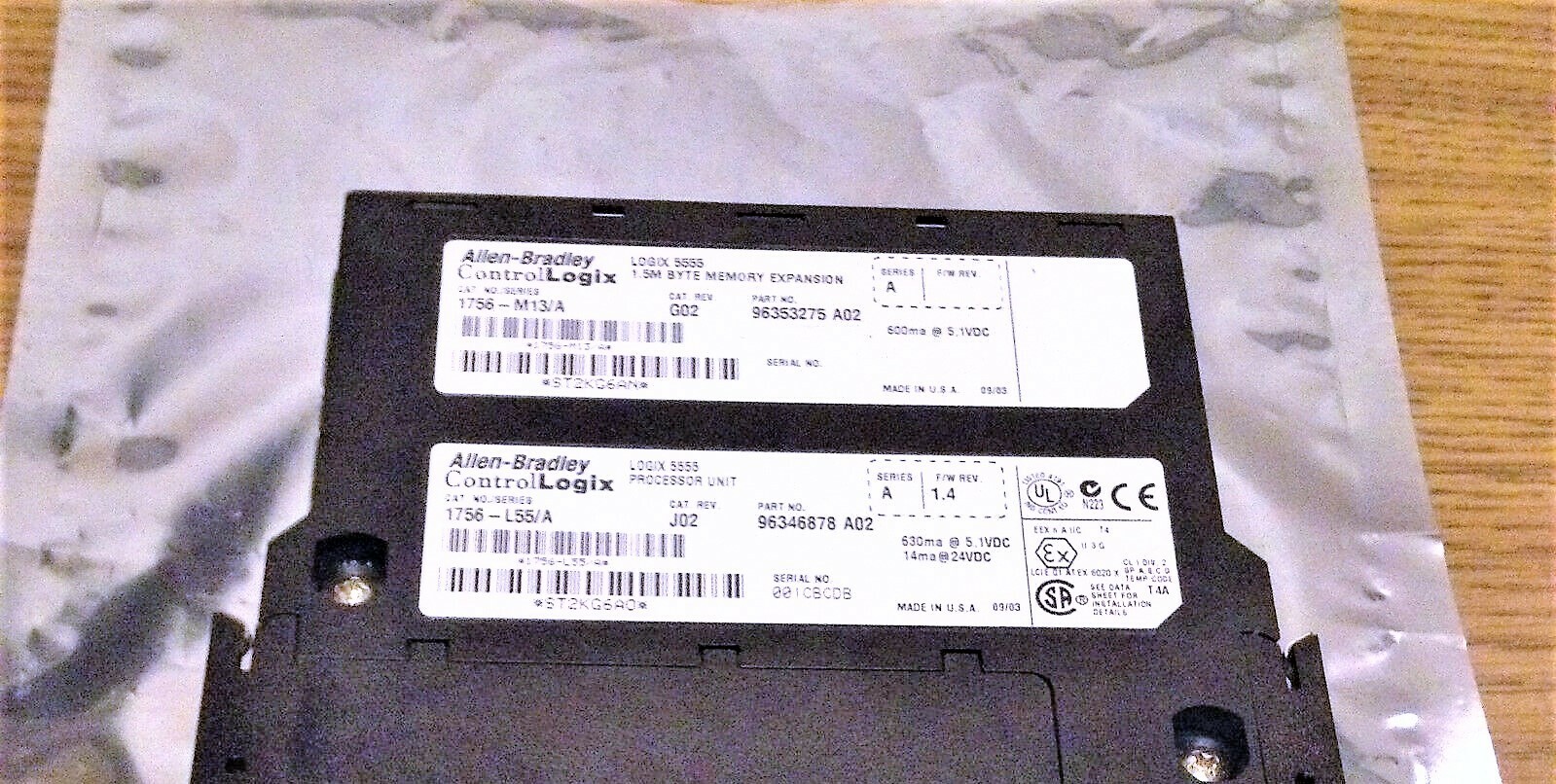 ALLEN BRADLEY 1756-L55/A PROCESSOR 1756-M13/A MEMORY EXPANSION MODULE