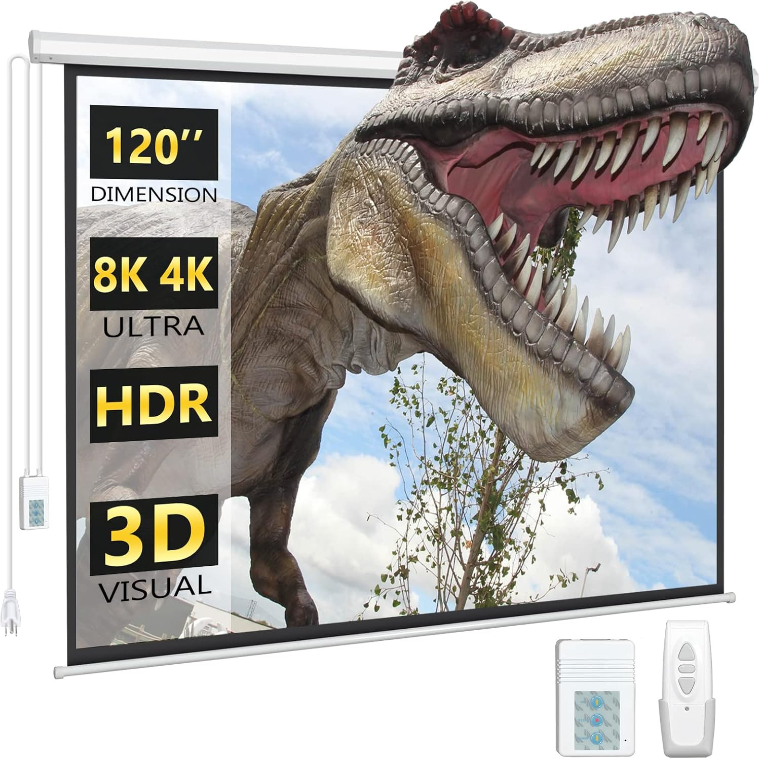 120 Inch Electric Projector Screen with Remote | Automatic Air Indoor Drop Down,