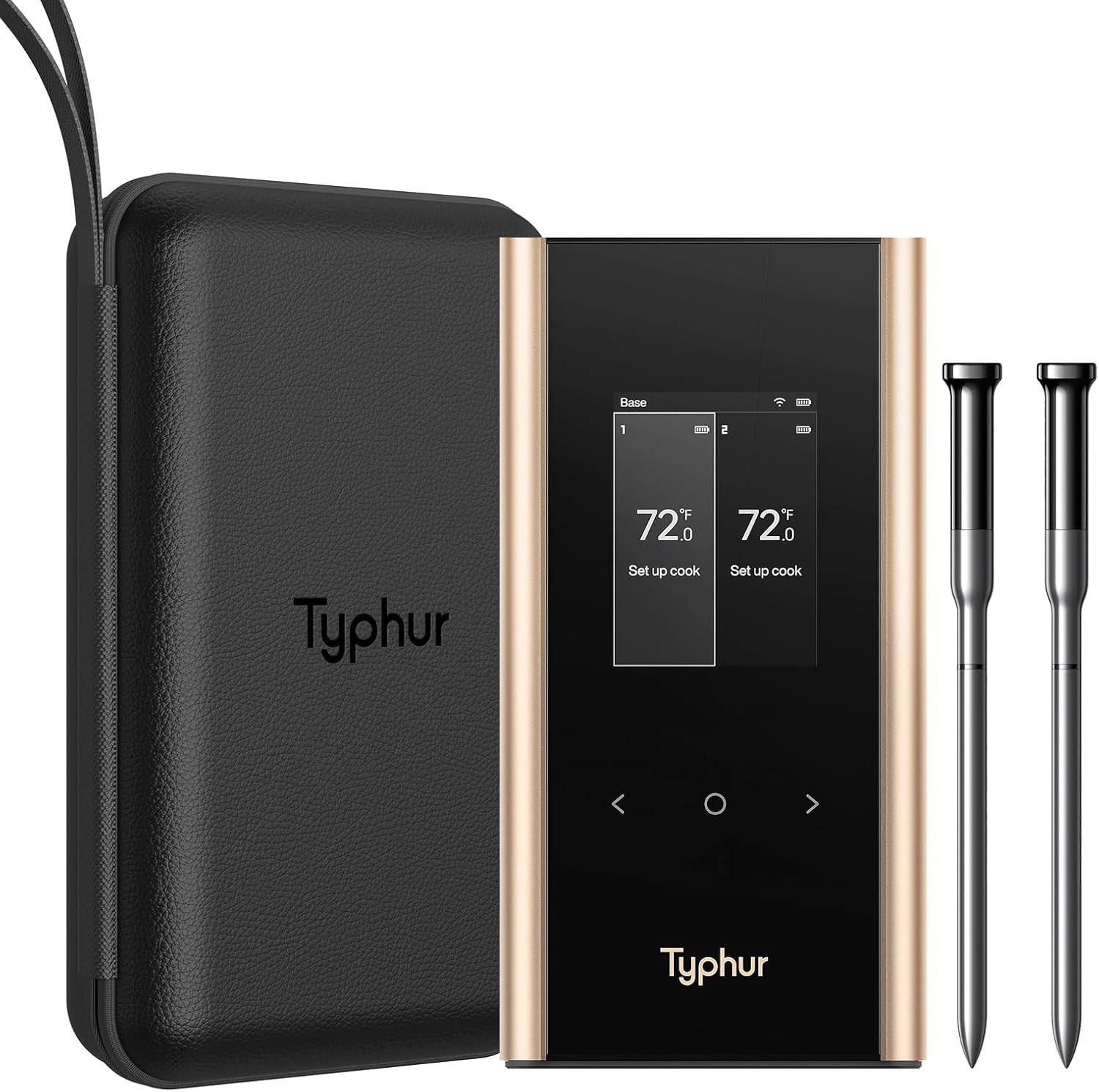 Sync Gold Dual Wireless Wifi Meat Thermometer with Carrying Case, 2 Slim Probes,