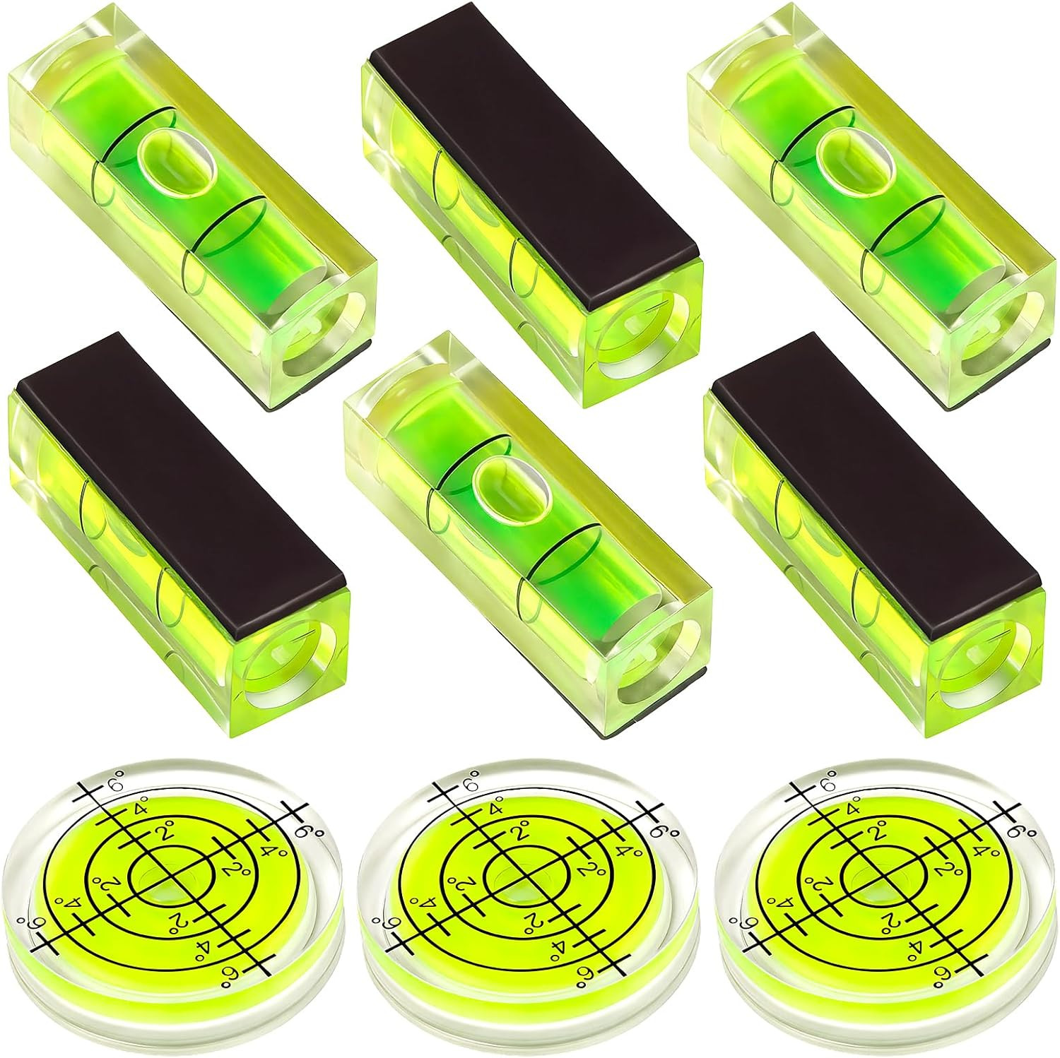 9Pcs Small Bubble Spirit Level, Mini Magnetic Square Bubble Levels, Circular Sp