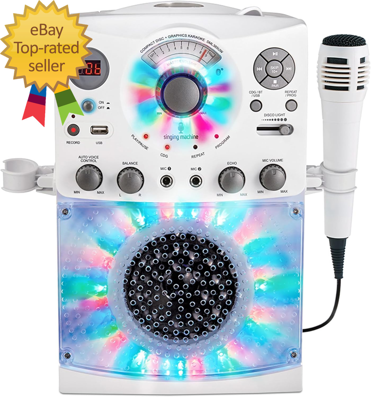 Portable Karaoke Machine for Adults & Kids with Wired Microphone White Built-In