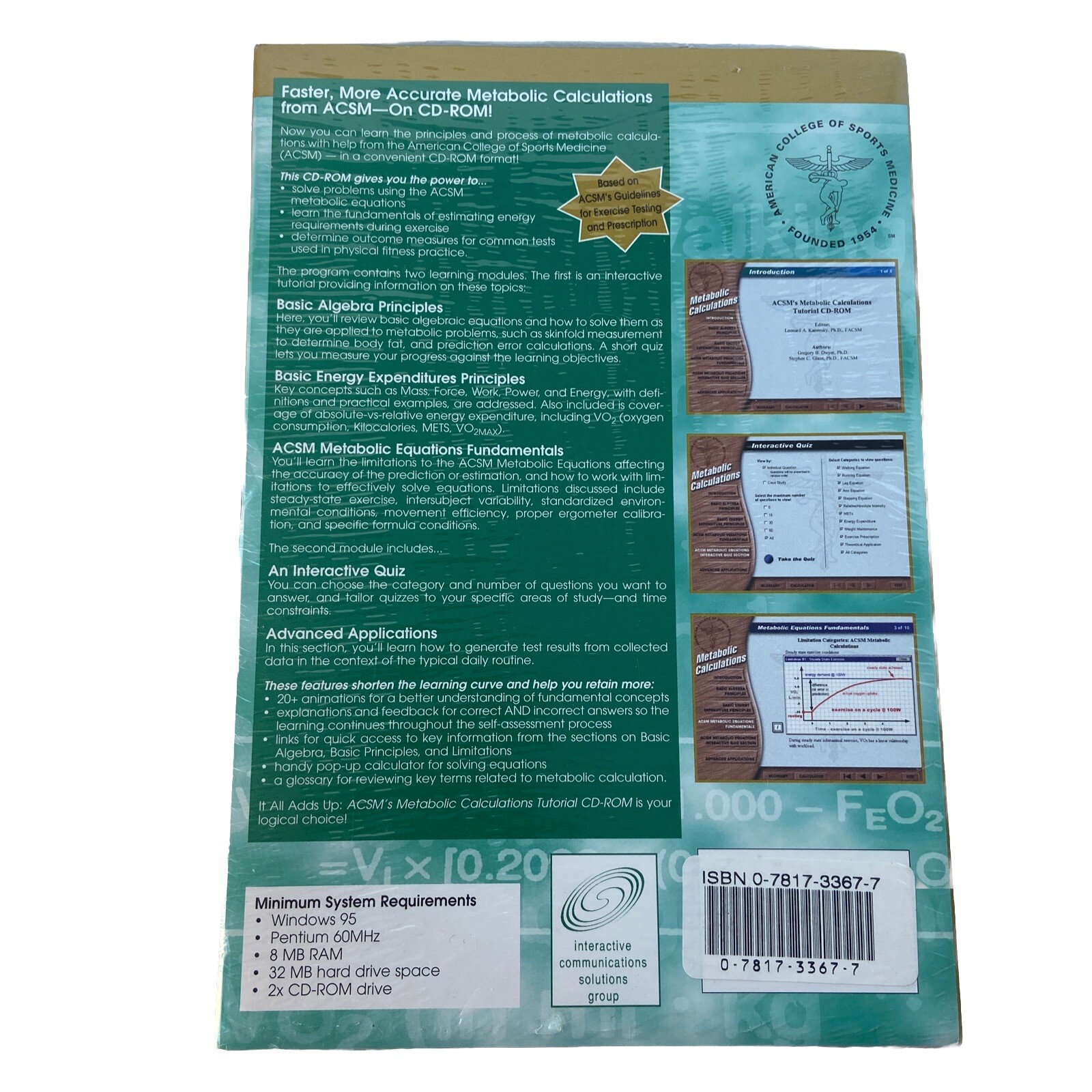 Acsm's Metabolic Calculations Tutorial Cd-Rom NEW