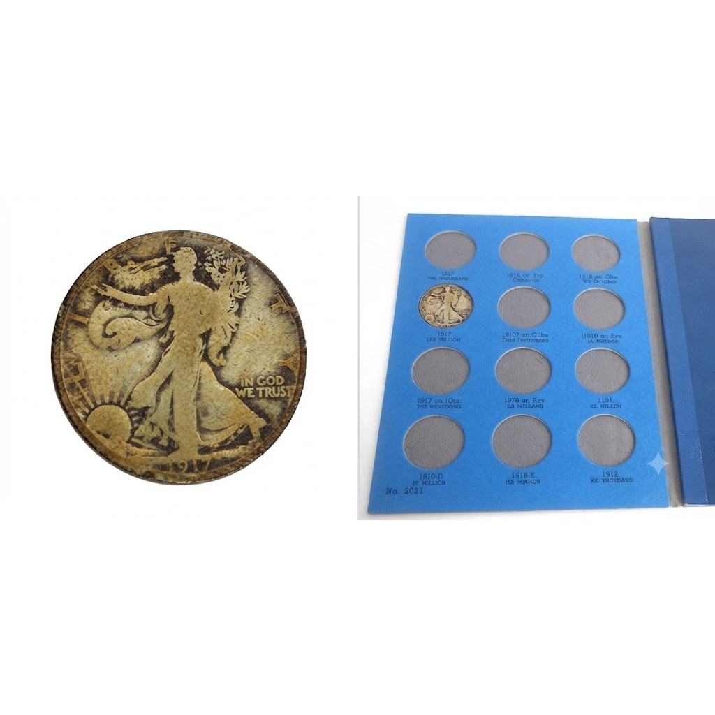 Liberty Standing Half Dollar 1917 Coin Philadelphia With Whitman Folder READ