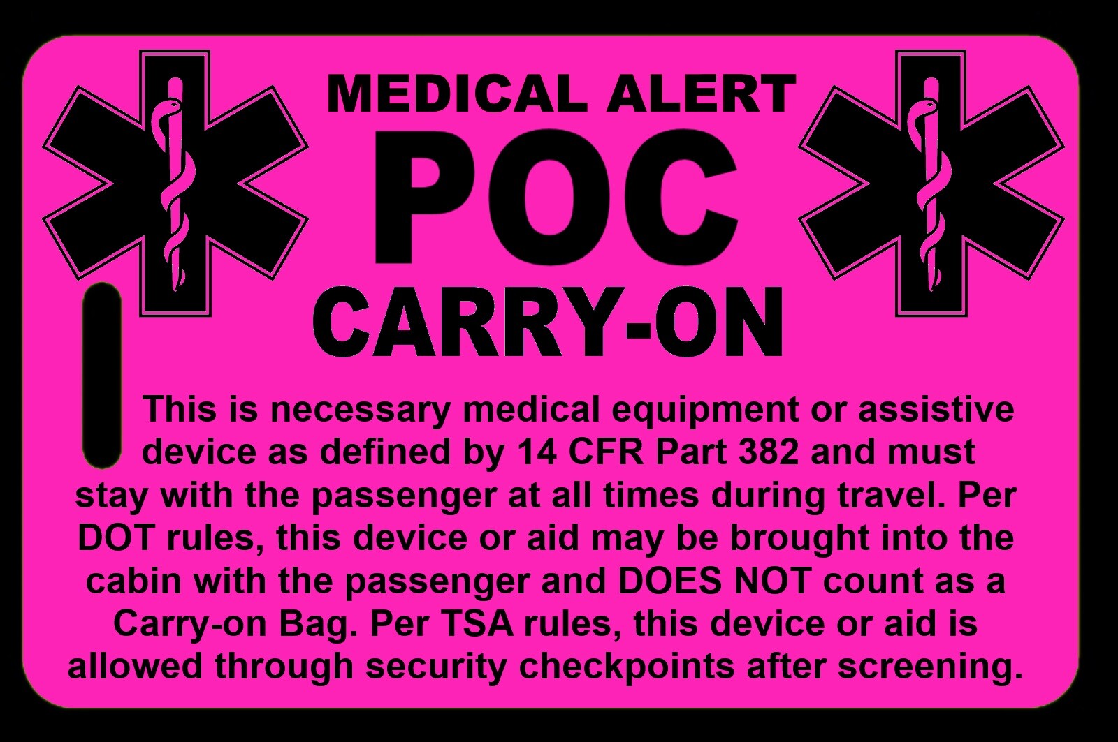 Hi-Viz Pink Carry-On POC Bag Tag