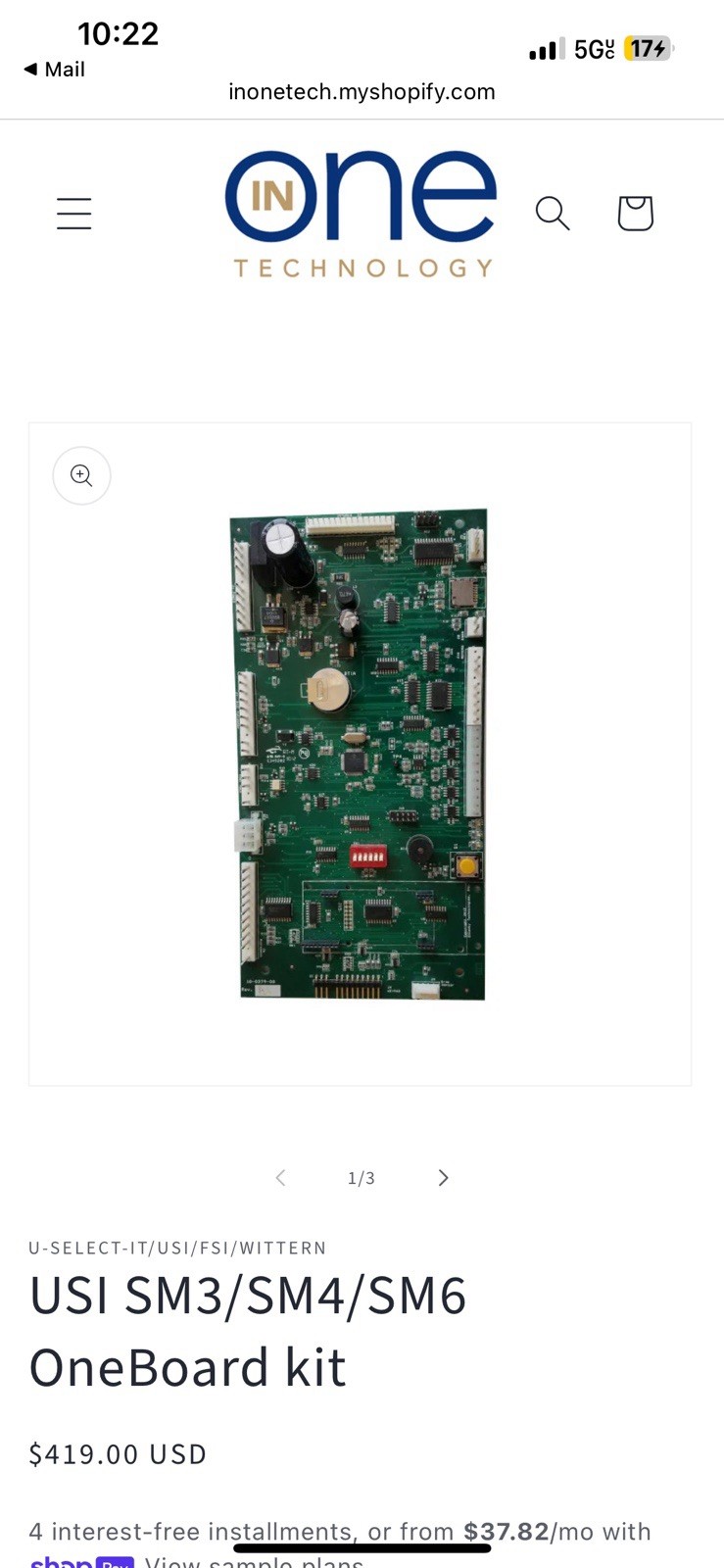 Nayax Card Reader & InOneTech Mother Board