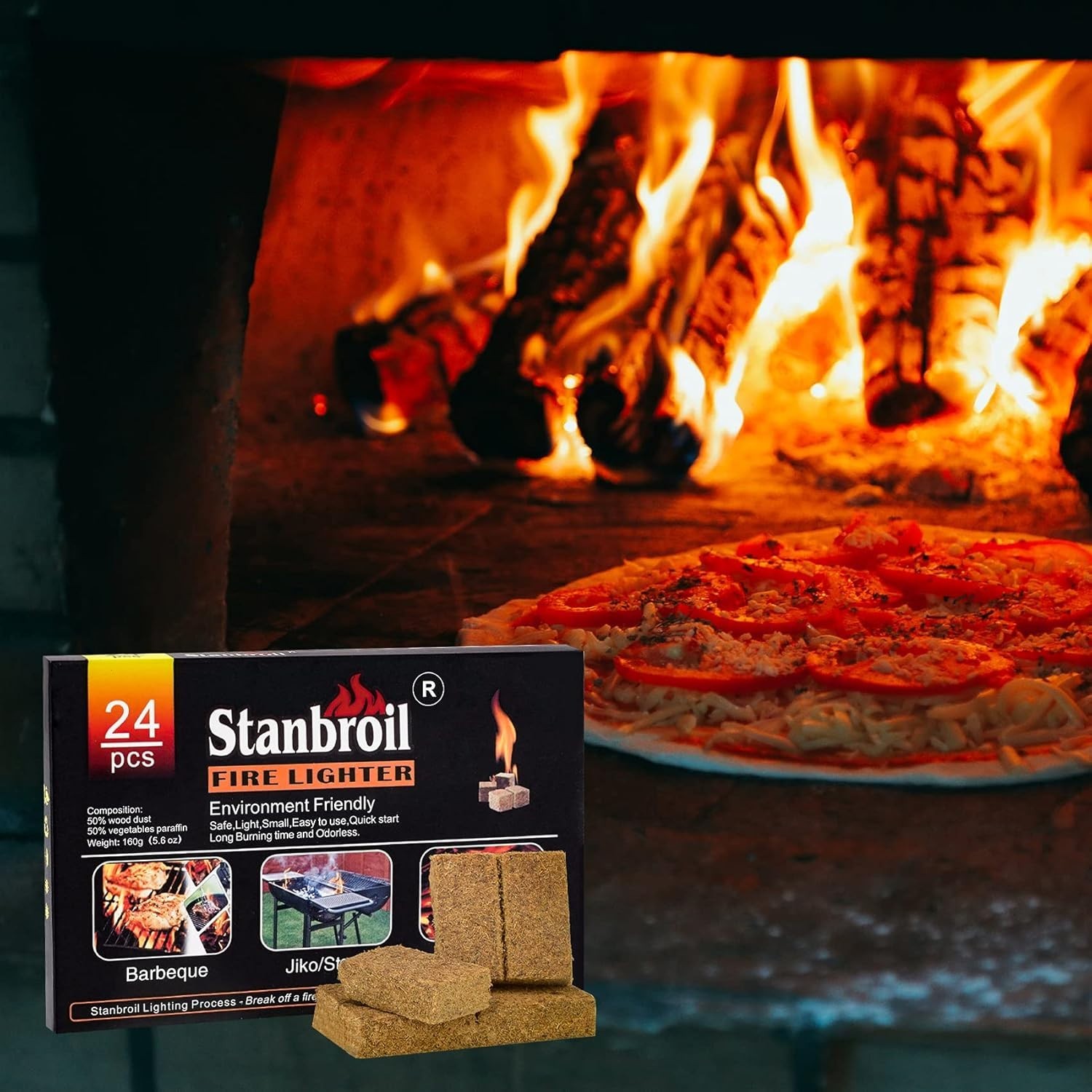 Odorless 24 Pack Fire Starters - Fast Lighting Charcoal for Smokers & Fireplaces