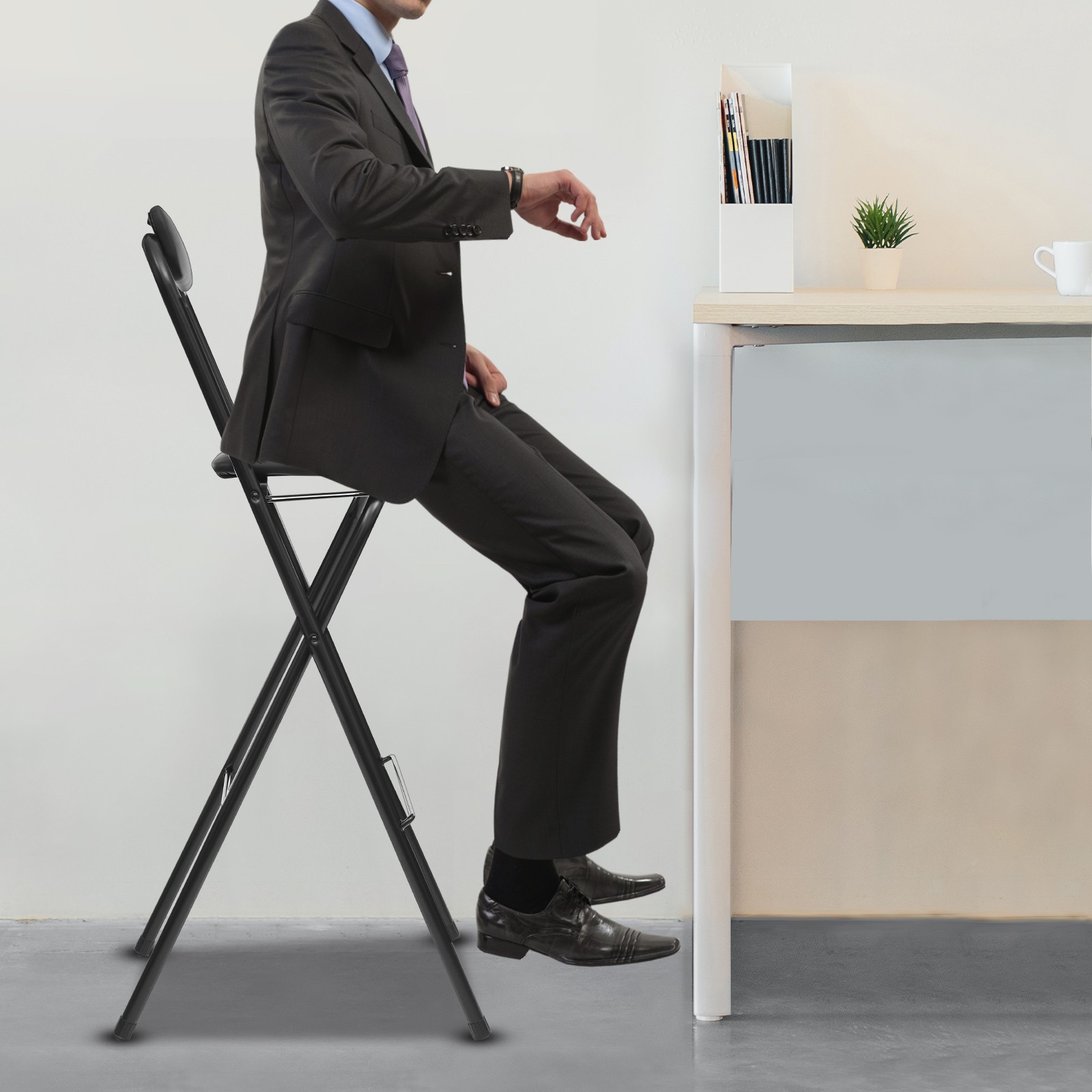 70cm Folding Bar Stool with Backrest, Tall Foldable Stool Chair Portable 1 Pc