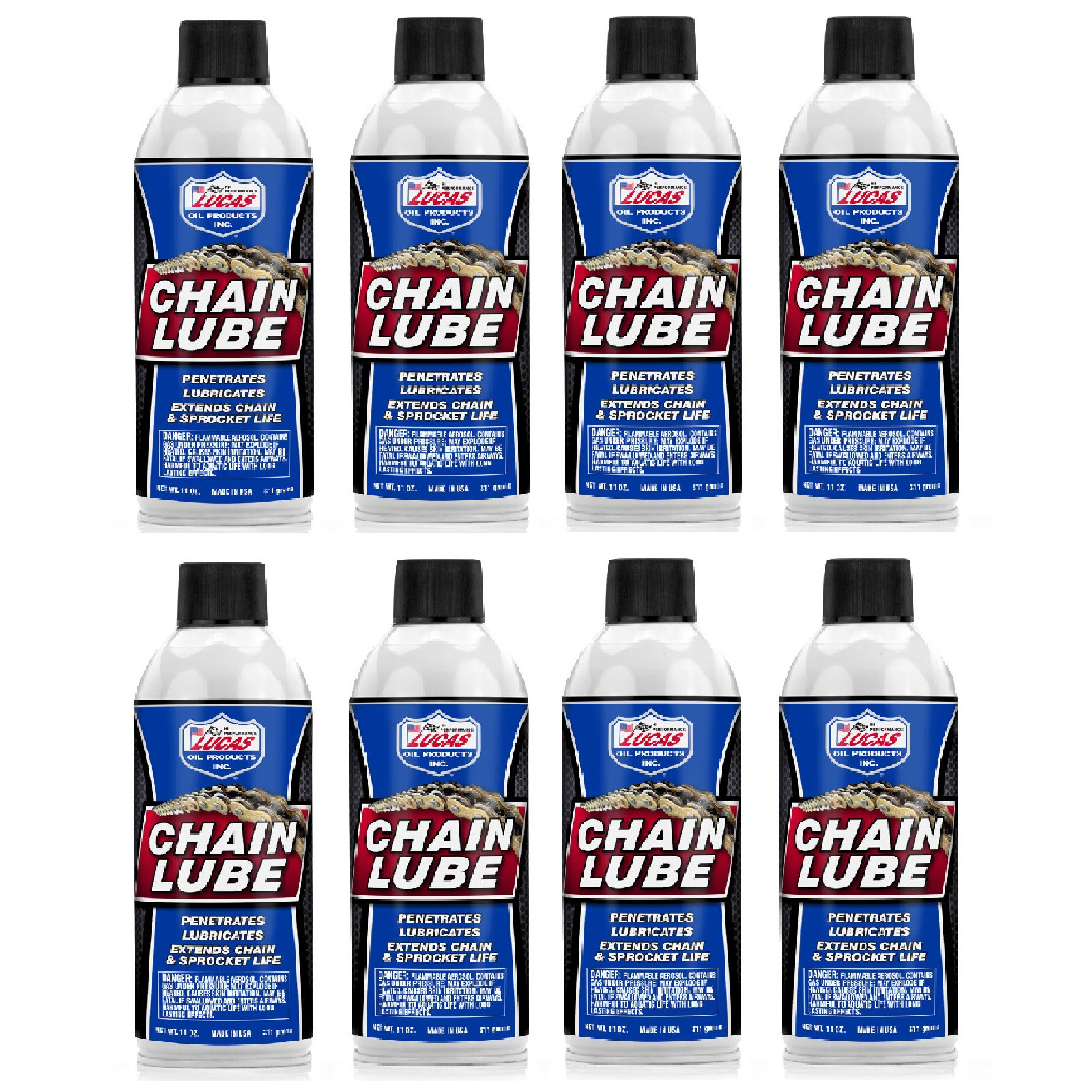 Lucas Oil Semi-Synthetic Low Odor Chain Lubricant 11 Ounce Aerosol Cans Set of 8