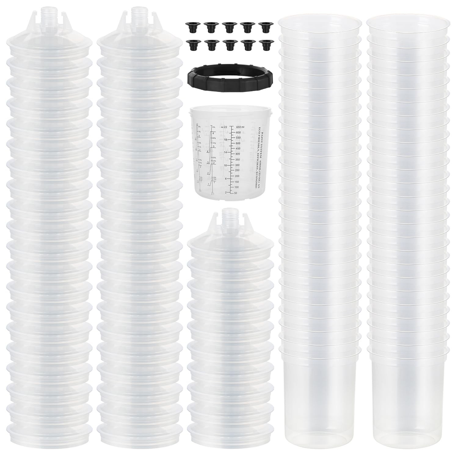 Disposable Paint Spary Gun Cups(650 ML/22 OZ), Spray Paint Cup Kit with 50 Cu...
